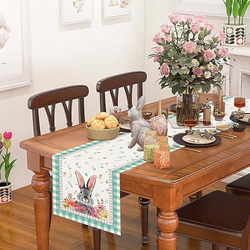 Miniatura 4 de FARMNALL Camino de mesa de Pascua de lino decoración de conejo huevo conejo decoración de búfalo mantel de Pascua a cuadros decoración de vacaciones