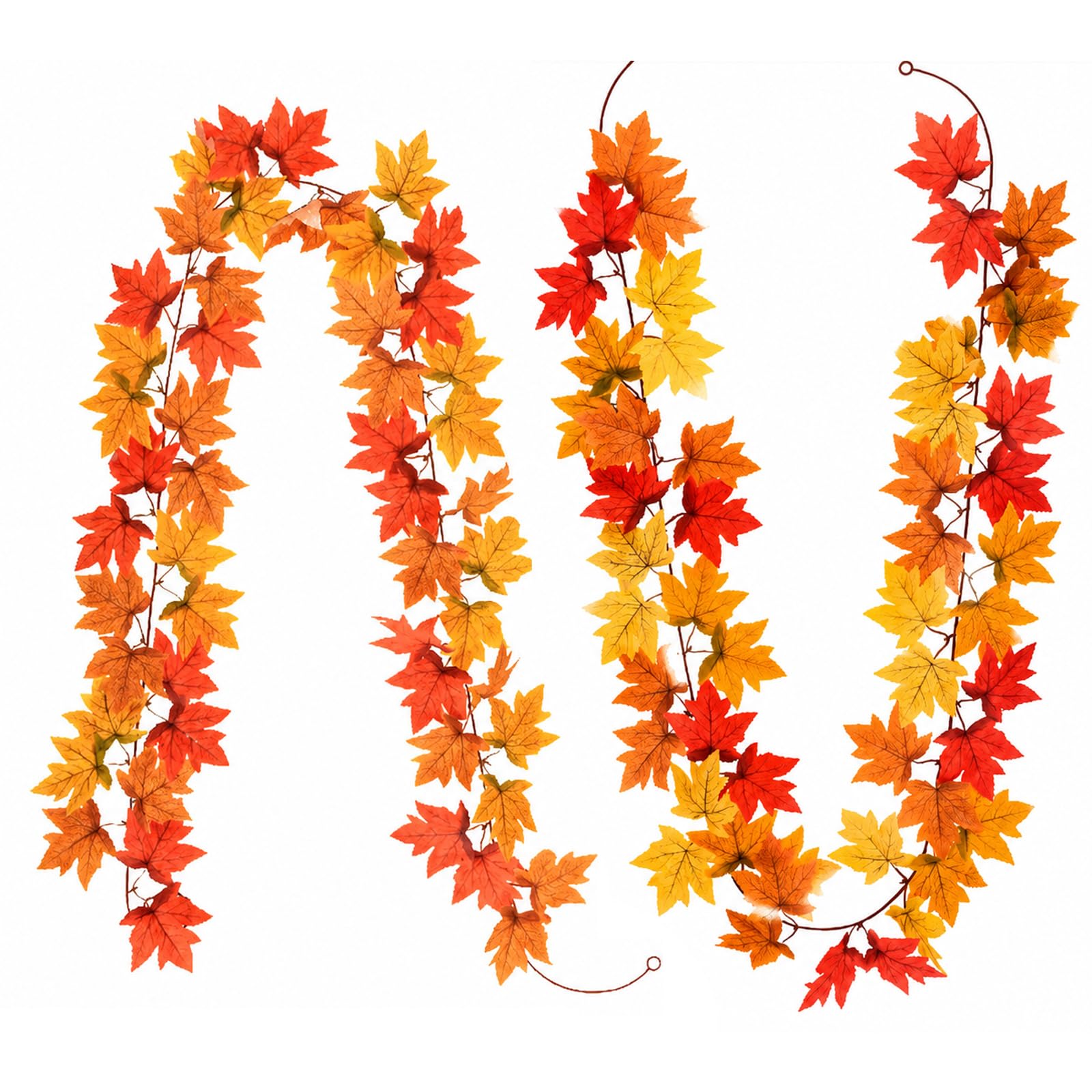 2 Pack Artificial Maple Leaf Garland, Fake Autumn Leaves Vine, Fall Hanging Garland for Home Garden Wedding Party Decoration, Halloween Thanksgiving Decor Autumn Home