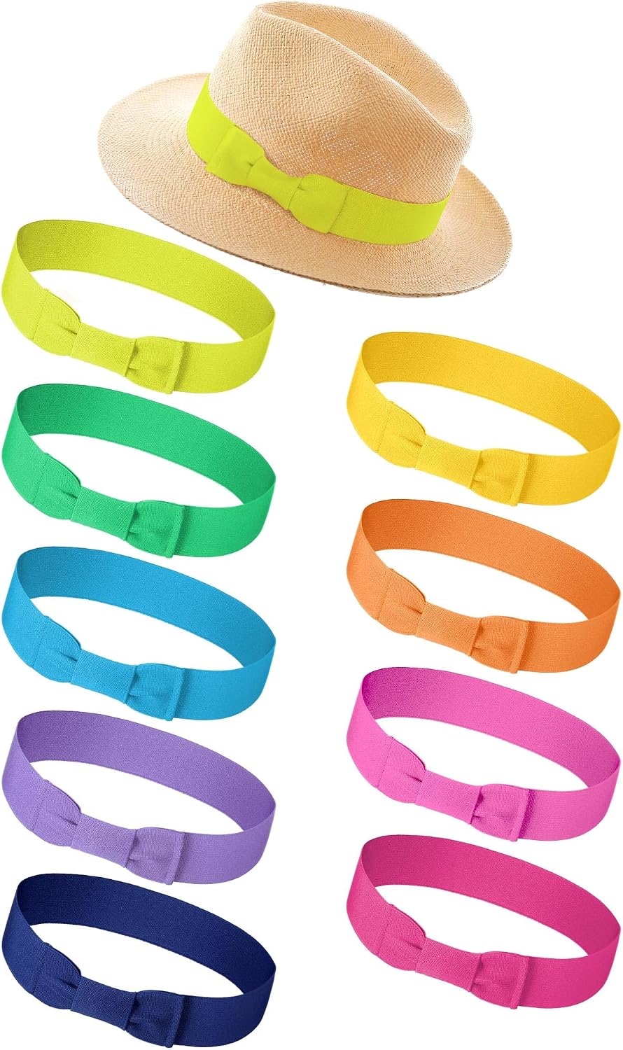Tigeen 9 Pcs Hat Band for Men Women Stretchable Bowknot Hat Band Cowboy Headwear with Bow Tie for Panama Hats Accessories