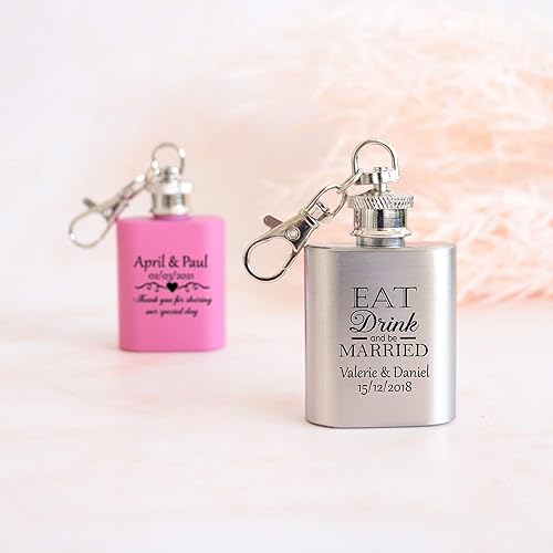 Miniatura 2 de Juego de frasco de cadera grabado personalizado para recuerdos de fiesta, frasco de bolsillo de boda plateado y rosa personalizado para regalos para