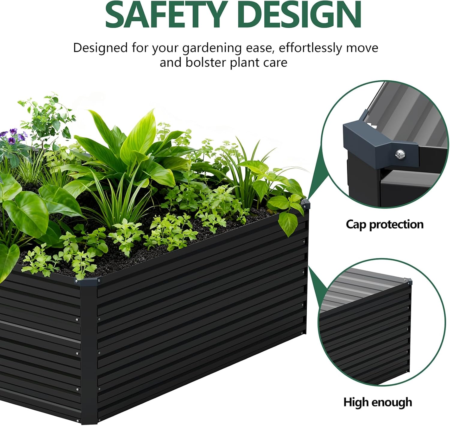 Vengarus 12x4x2FT Galvanized Raised Garden Bed Kit, Deep Root Planter Box Outdoor Large Planter Raised Beds for Planting Flowers,Vegetables and Herbs-Black