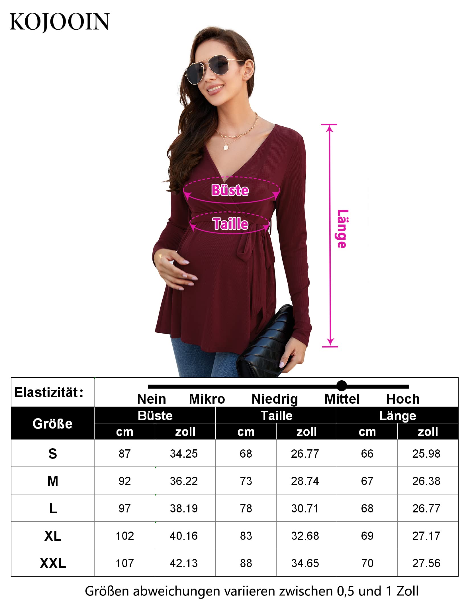 KOJOOIN Chemise d'allaitement pour Femme Chemise De Maternité Col en V À Manches Longues Hauts d'allaitement avec Ceinture Vêtements De Maternité