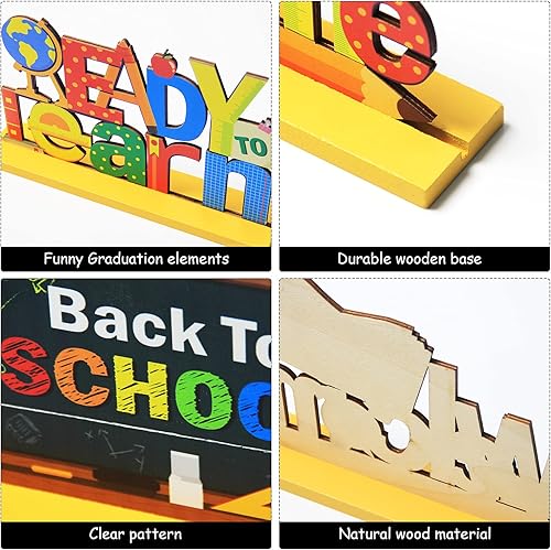 Miniatura 3 de 4 piezas de decoración de fiesta de regreso a clases, centros de mesa de madera listos para aprender, para la escuela, el aula, el hogar,