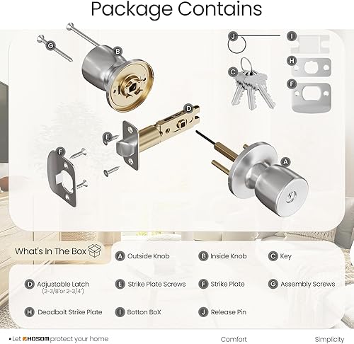 Vista 8 de HOSOM Pomo de puerta con cerradura y llave, perilla de puerta de entrada con llave, cerradura de puerta exterior e interior para puerta delantera
