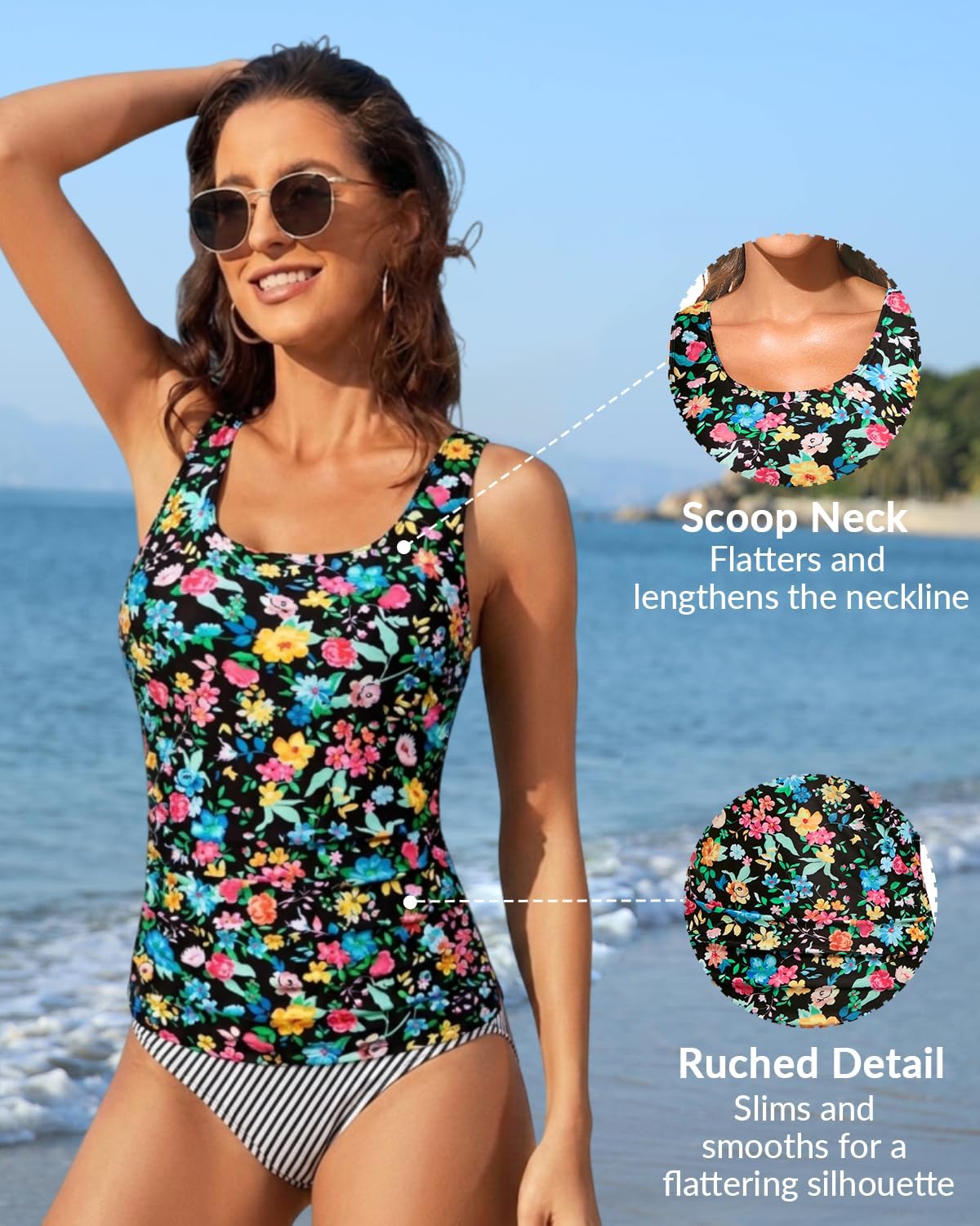 Women Tankini Top Only - Tummy Control Bathing Suit Full Coverage Back Swimwear Swim Tank Top No Bottom 2025