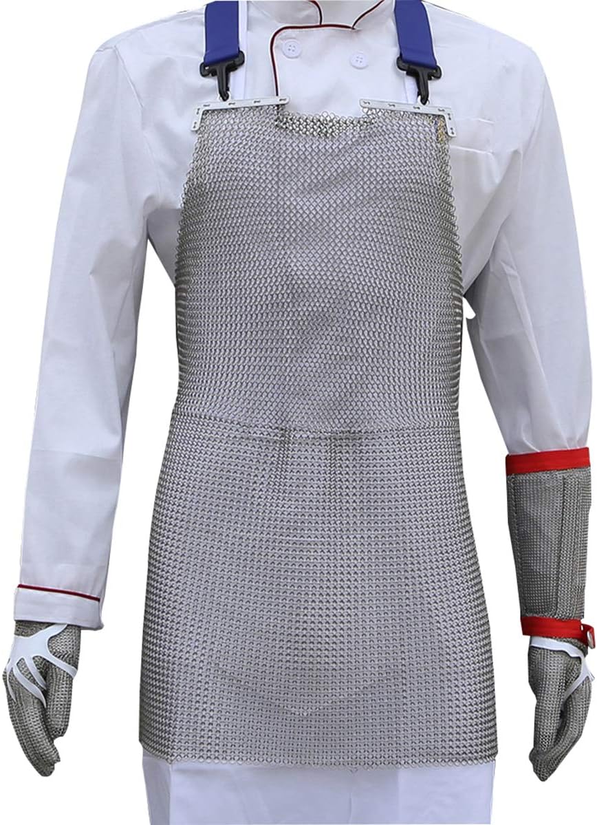 Stainless Steel Chain Mail Cut Resistant Apron Safety Work Knife Proof Butcher Apron Adjustable Shoulder Strap (Small
