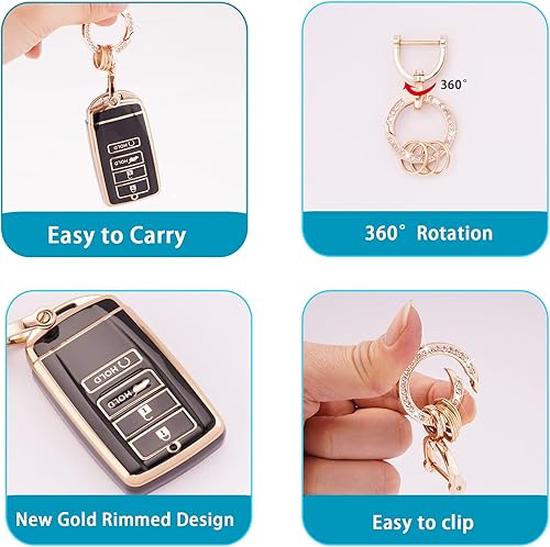 Miniatura 5 de EKALA Funda para llavero de TPU, protector de llavero con llavero brillante, Negro, Negro