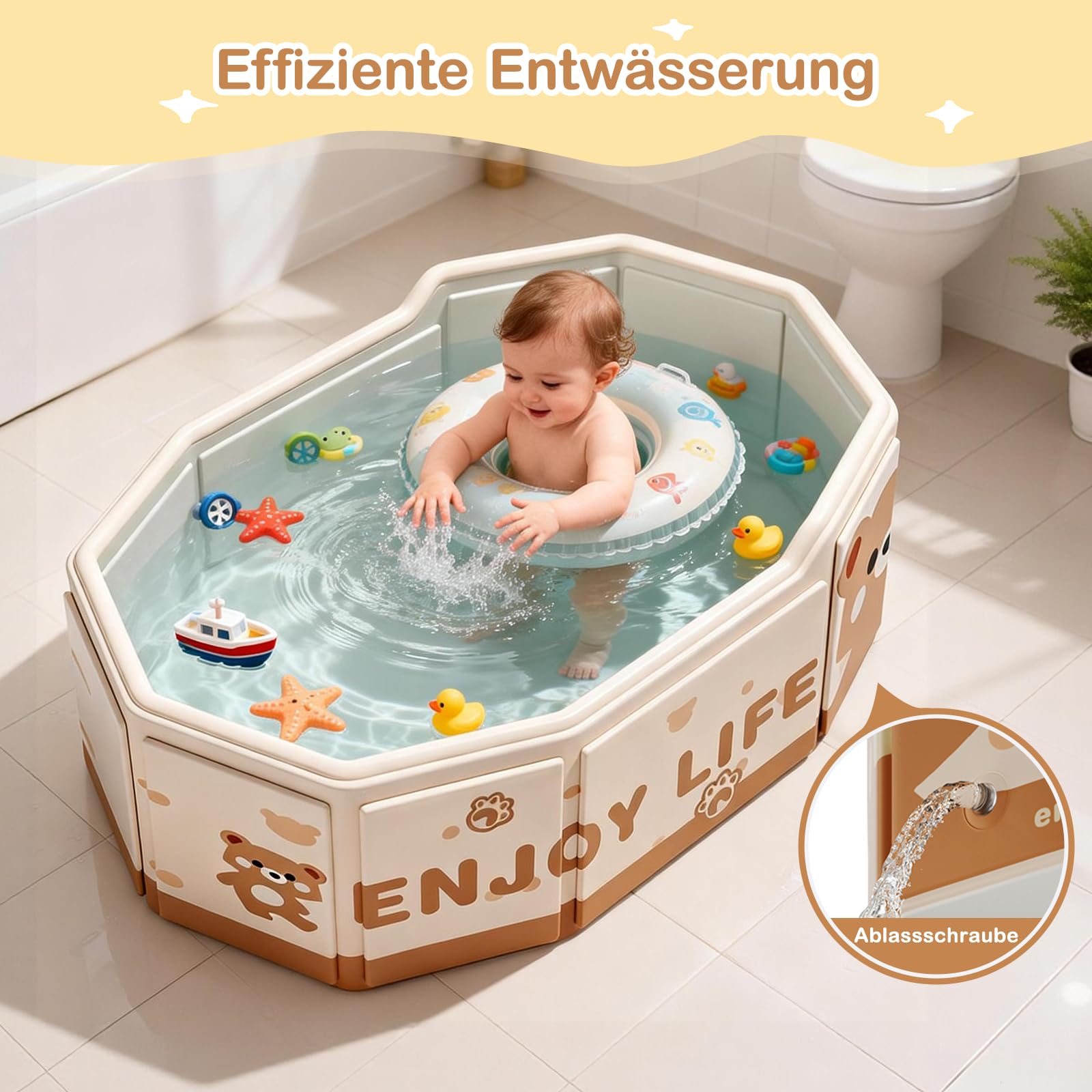Babybadewanne faltbar, tragbare Babywanne 0-8 Jahre, Kinderplanschbecken & kleiner Kinderpool für Dusche und Badewanne, mit Ablassschraube, kompakt, leicht, platzsparend, reisefreundlich ideal