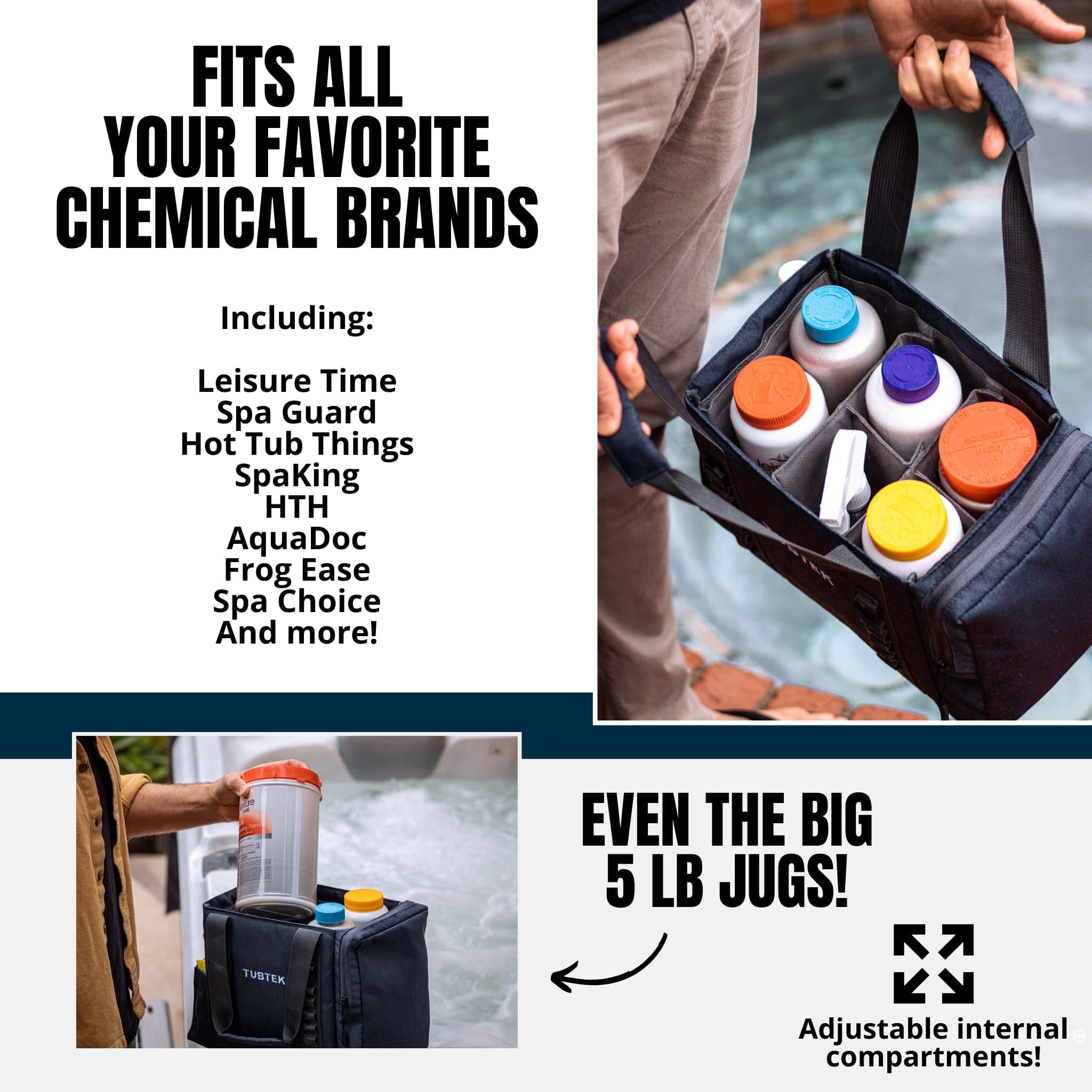 Bolsa de productos químicos para bañera de hidromasaje (negro) | Almacenamiento de bañera de hidromasaje para todos tus productos químicos y accesorios de bañera de hidromasaje | Sostiene todas las 2