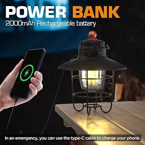 Miniatura 4 de EverBrite Faroles LED para campamento, paquete de 2, linterna recargable USB C con 3 modos de luz, faroles vintage para exteriores con función de