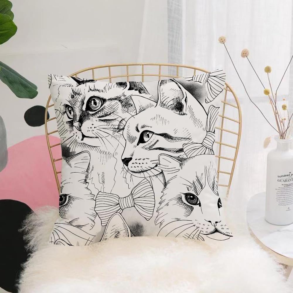 HYOSXW Cushion Cover,Throw Pillow Case Home Decorative for Living Room Bedroom Sofa Chair 16X16 Inch,pattern with image portraits of cats in tie.,Pillowcase 40X40cm