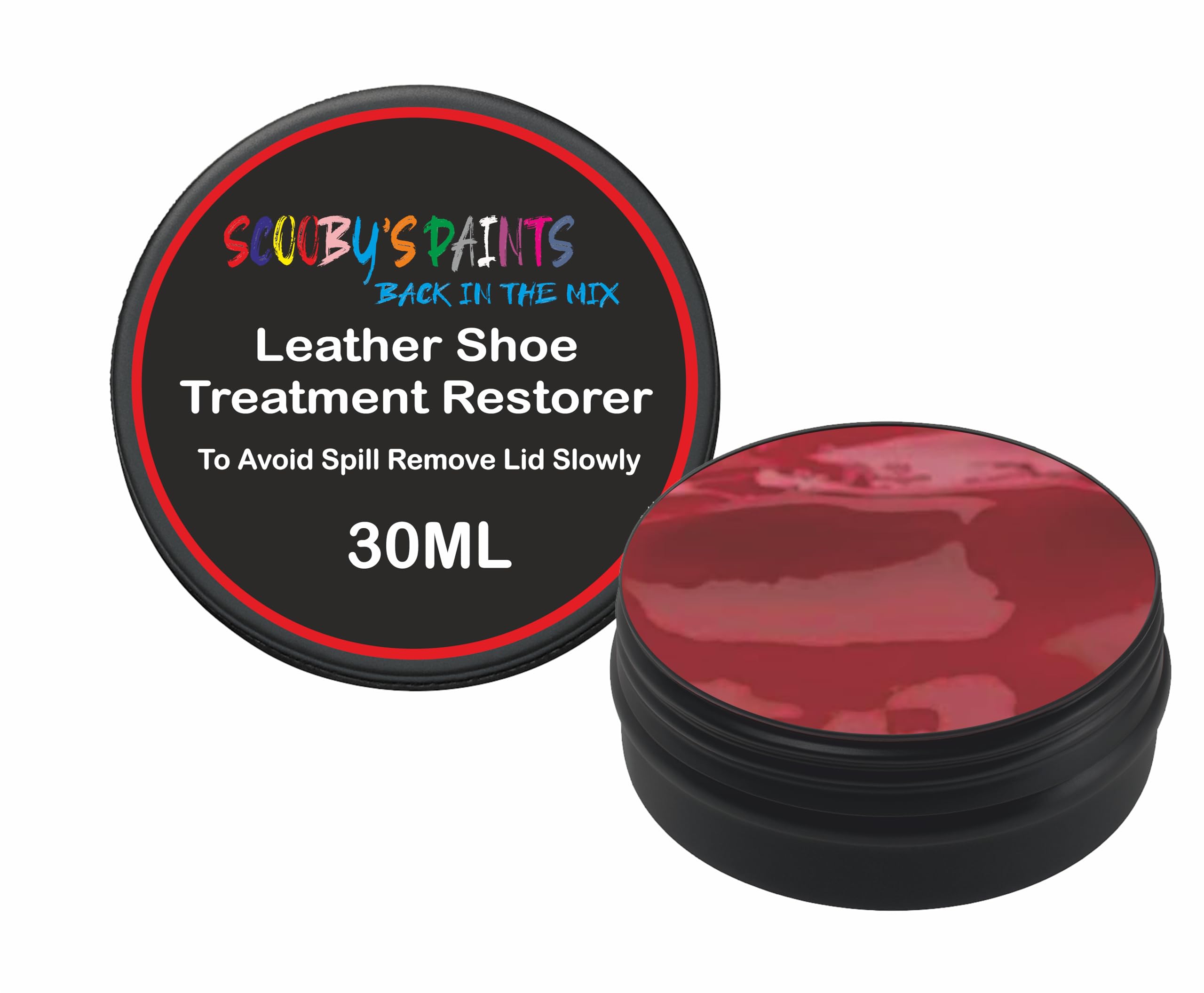Scooby Paints Leather Shoe Colour Restorer Recolouring Balm Repair Treatment for Faded & Worn Absorbent Leather Furniture, Sofas, Chairs (RUBY RED)