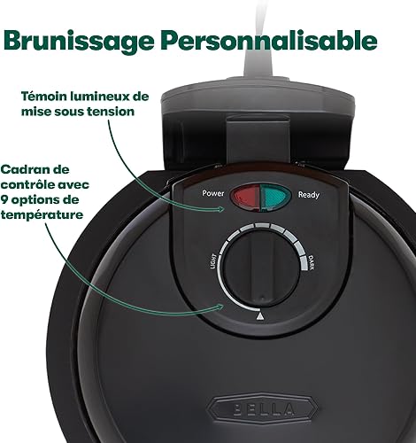 bella Gaufrier belge rotatif classique avec plaques antiadhésives, bac de récupération amovible, contrôle de brunissement réglable et poignées froides au toucher - 4