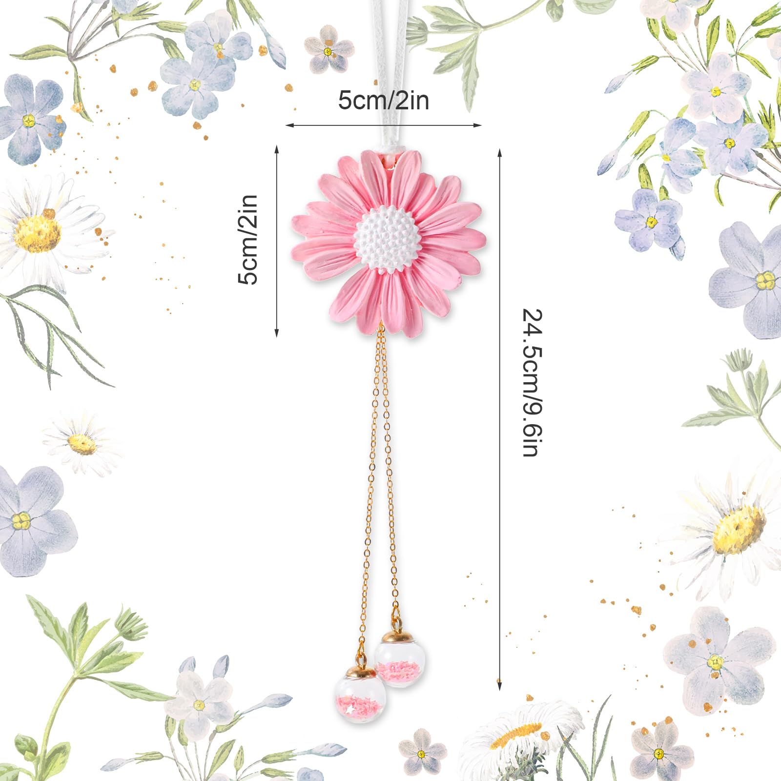 Breloque Voiture Marguerite - Pendentif Rétroviseur Blanc En Plâtre, 5,2 Cm - Décoration Voiture Pour Femme, Cadeau Fête