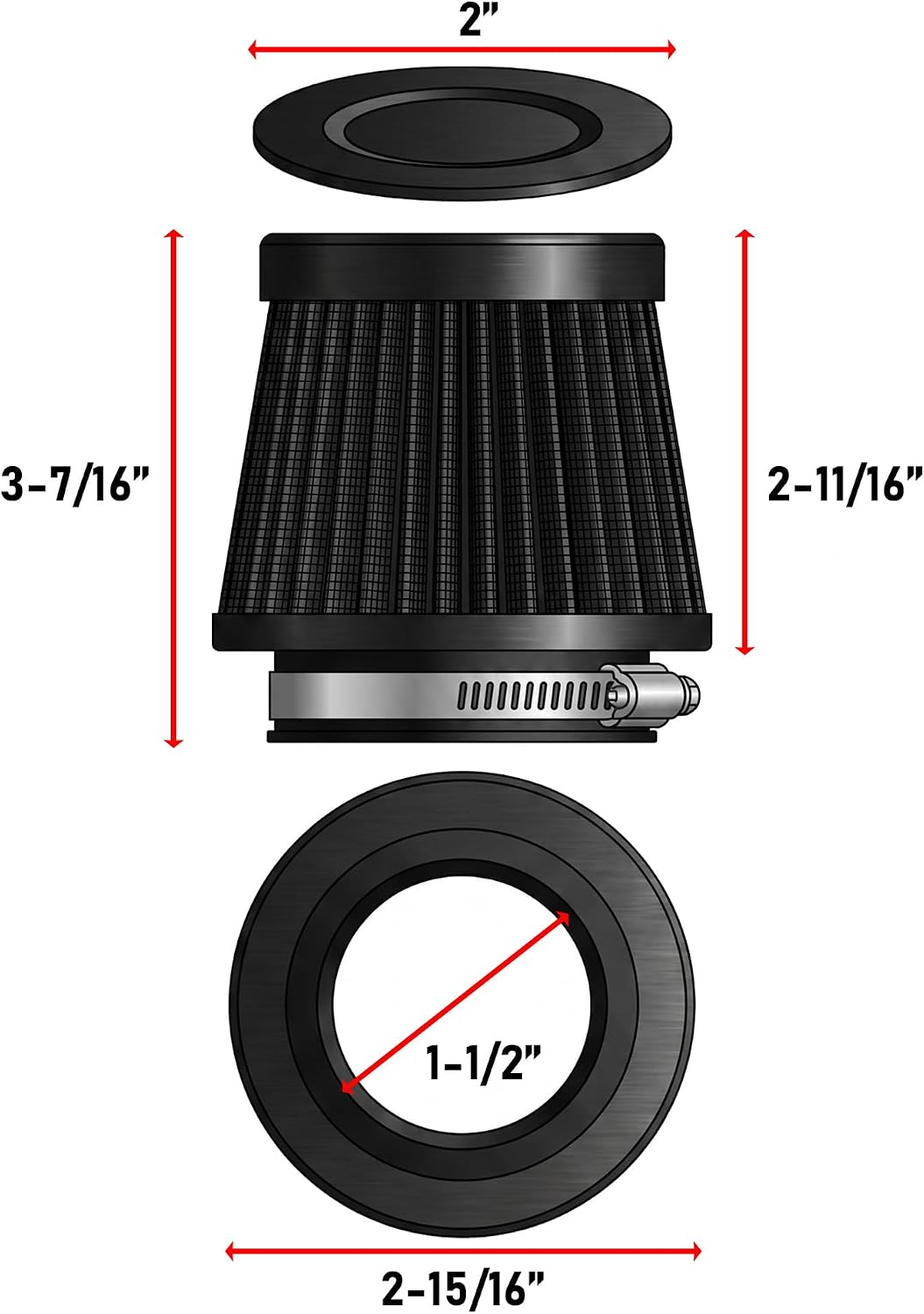 Universal 38mm(1-1/2'') Motorcycle Air Filter, Pod Filter for VM22 PZ22 PZ25 Carb, Compatible with Most Apollo, SSR, TaoTao 50-150cc Dirt Bike ATV and Go-Karts