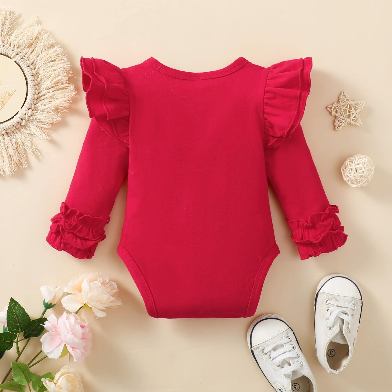 Baby Girls Ruffle Long Sleeve Bodysuit Infant Girl One Piece Romper Toddler Girl Solid Color Jumpsuit - Image 3