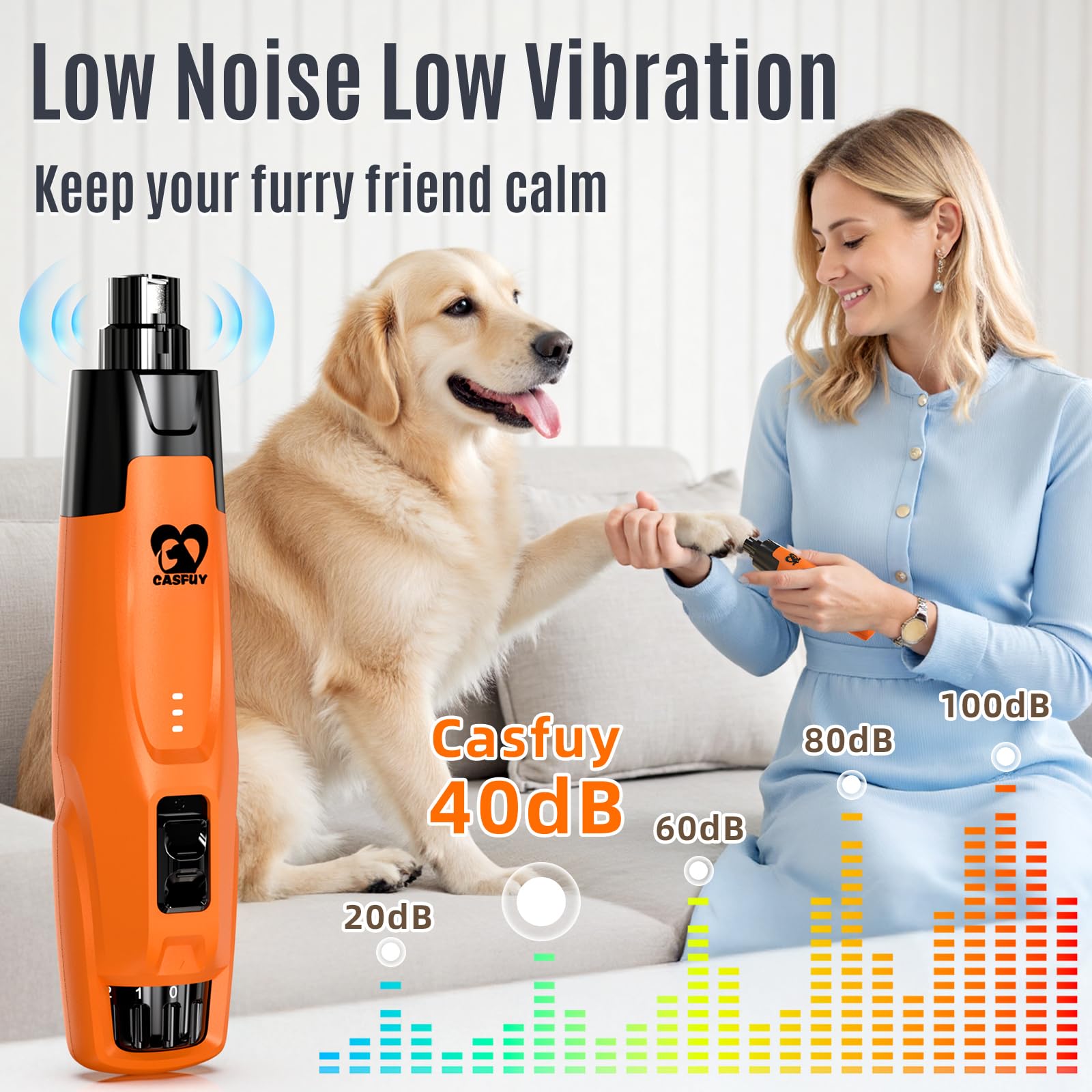 Casfuy New 6-Speed Dog Nail Grinder - 50% More Power Dog Nail Trimmers with 2 LED Lights Quiet 7h Running Time Electric Pet Nail Grinder File Toenail Grinder for Large Medium Small Dogs & Cats (OR) - image 5