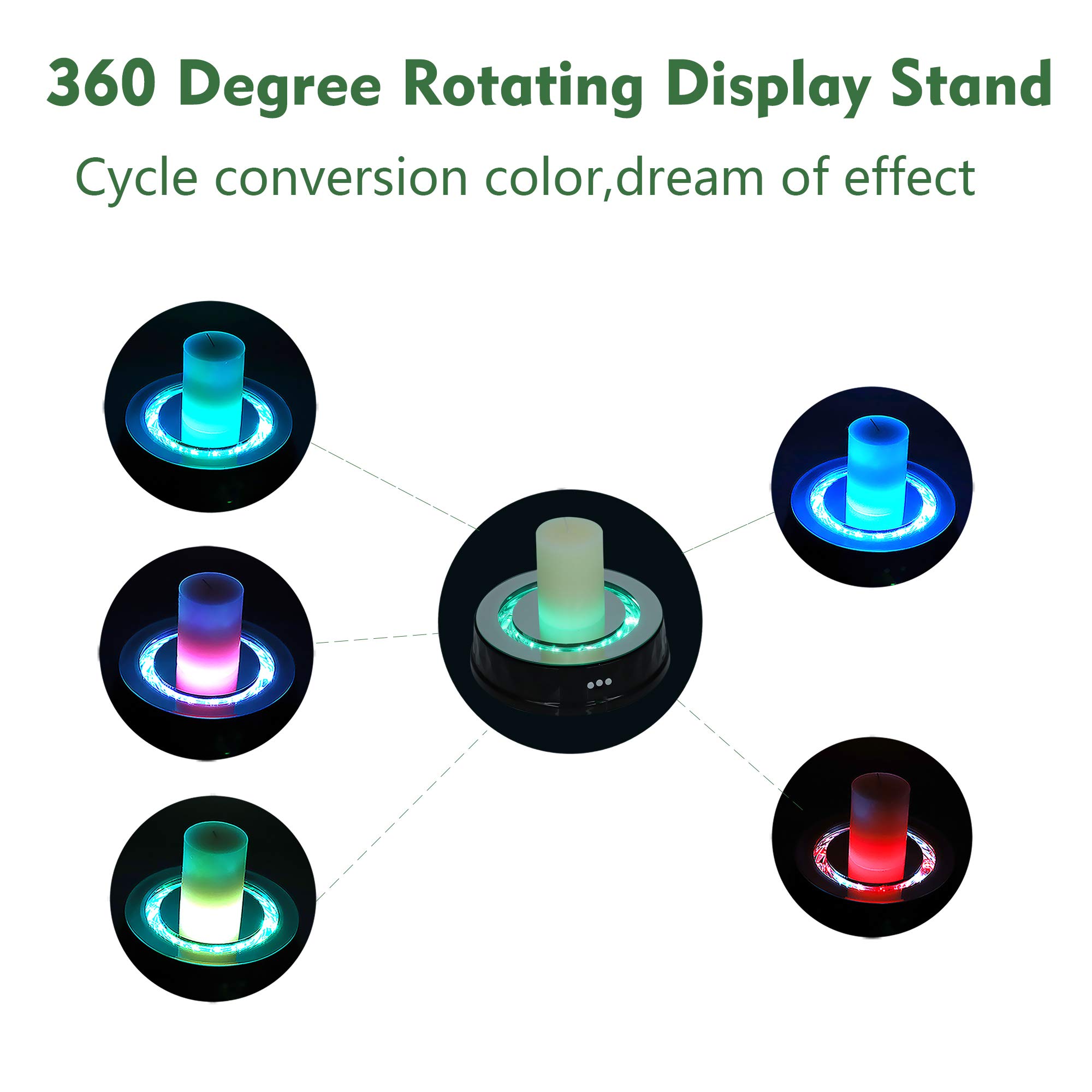 Base de visualización de luz LED con 7 luces LED que cambian de color 9 pulgadas Multicolor redondo giratorio ángulo de velocidad Dirección Soporte de exhibición ajustable para cristal