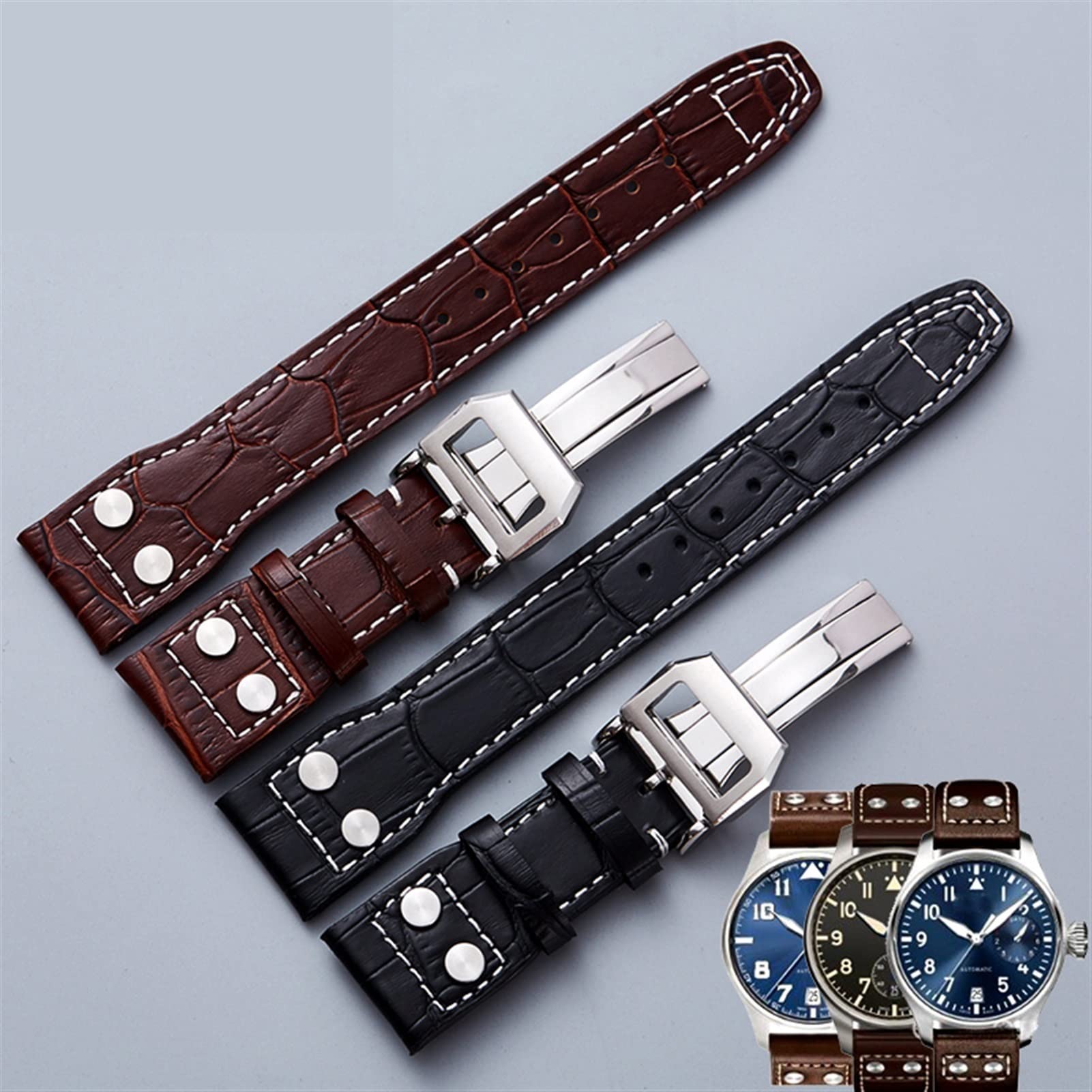 JDIME Dla IWC Pilot Mark Series Watch Band Prawdziwy Sklep Skórzany Akcesoria Męskie Skóra Skóra Bydlęca Męskie Zegarki 22 mm
