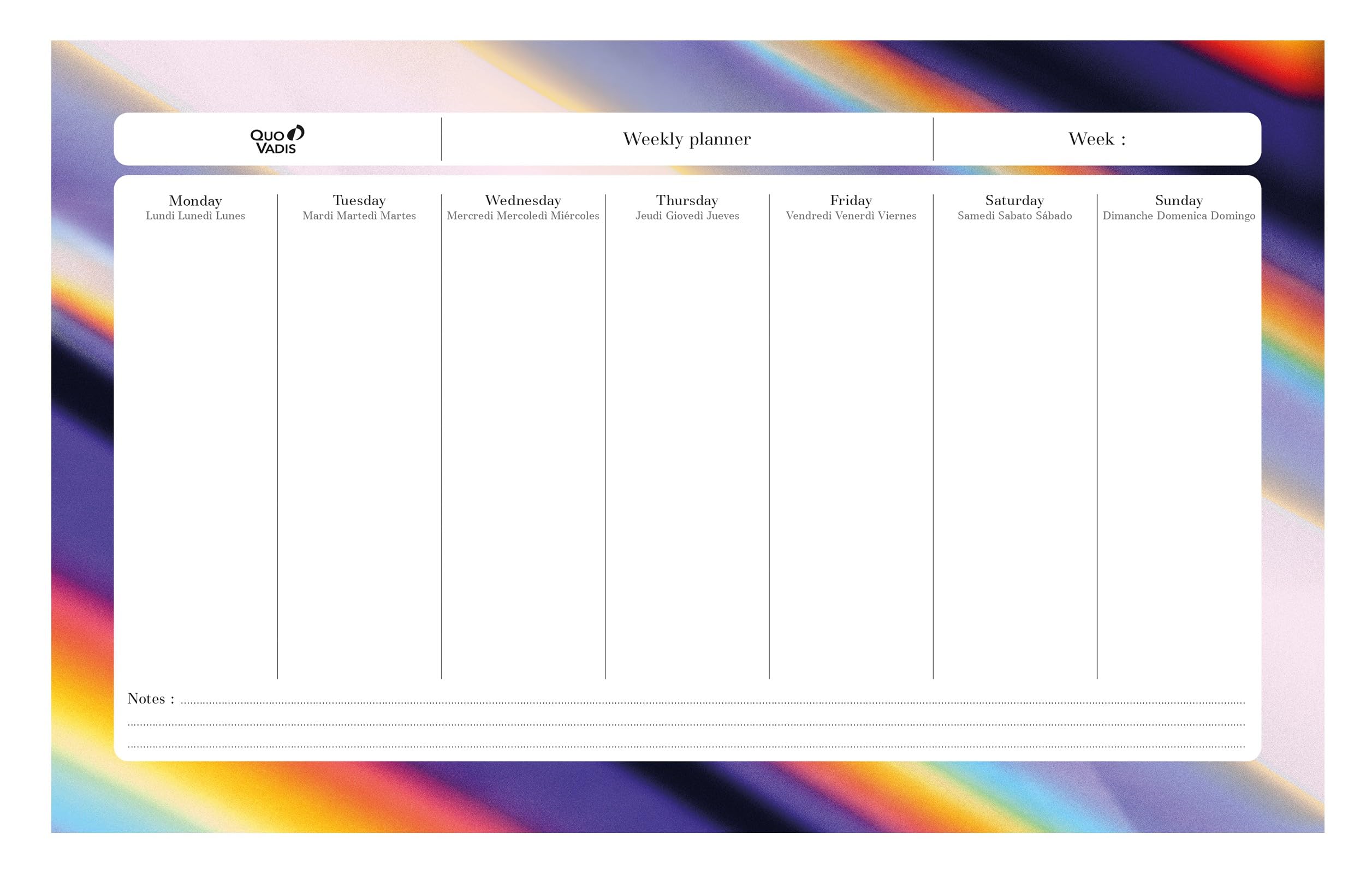 Quo Vadis - Perpetual Desk pad with Sheets - Multilingual - Iconic - Multicoloured - 16.5 x 26.5 cm - Clairefontaine White Paper - Made in France