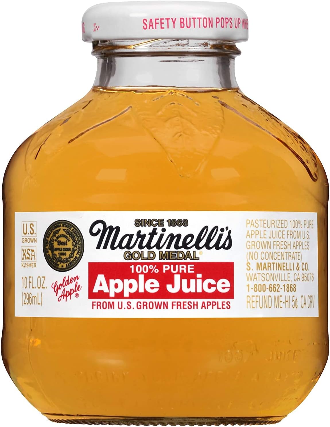 Martinelli's Gold Medal, 100% Apple Juice, 10oz Glass Bottle (Pack of 12, Total of 120 Oz), 10 Ounce (Pack of 12)