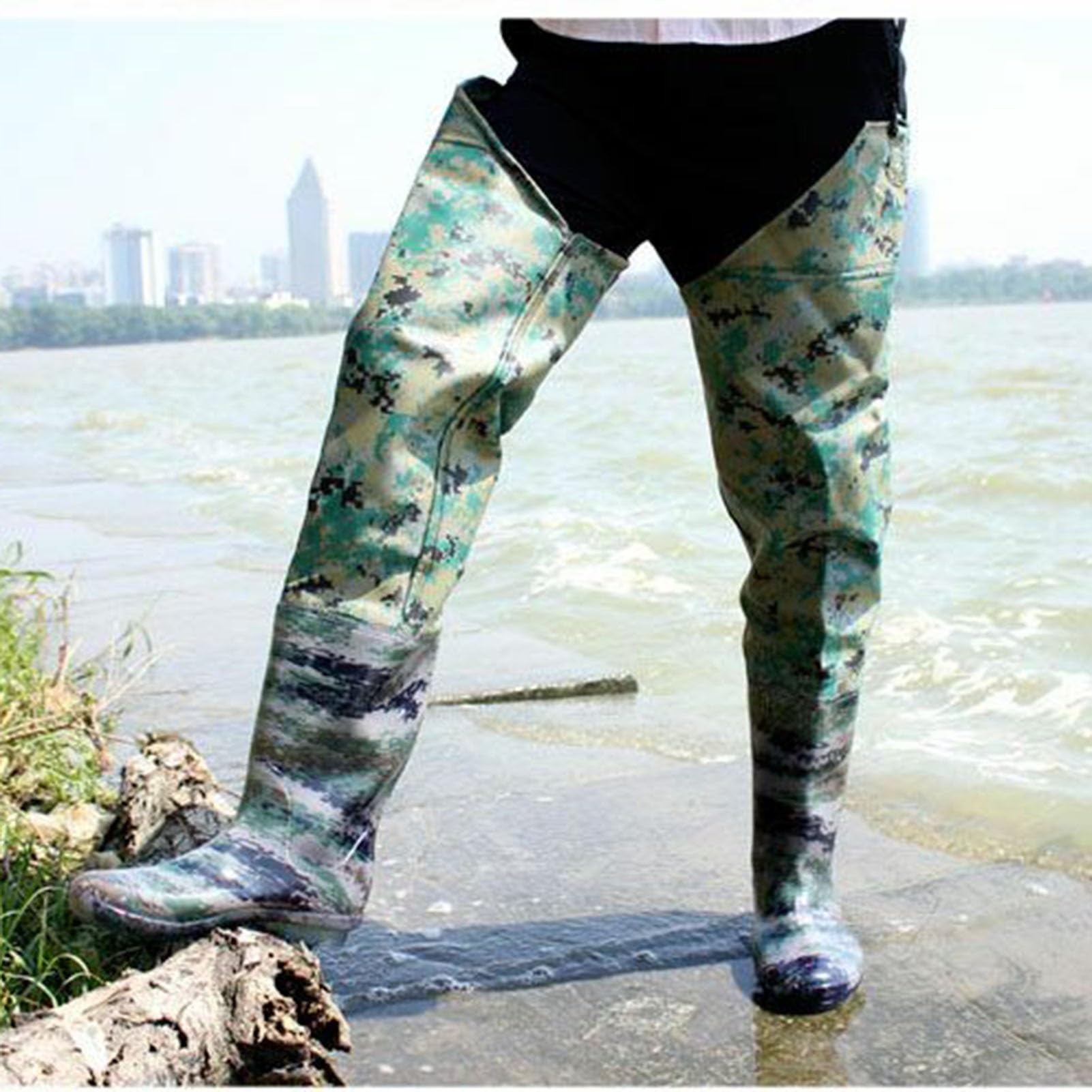 Stivali A Coscia Waders Impermeabili mimetici per Uomo e Donna con Suola con Tacchetti, trampoliere per Anca Lavorato a Maglia(42 EU)