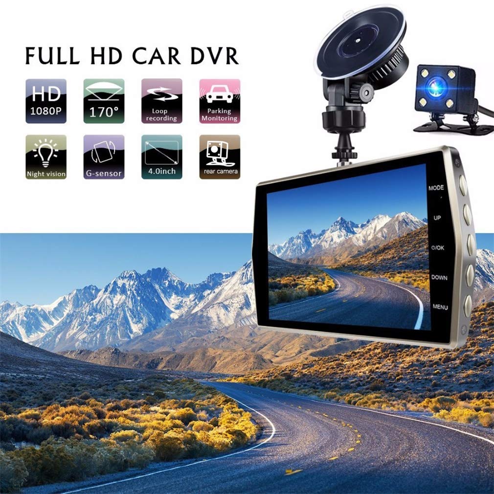 Dash Cam, Dual 1080P Dash Cam con Starlight di Visione Notturna 32GB SD 170 ° Grandangolare, 4 Pollici LCD Touch Screen, per Le Automobili, Registrazione del Ciclo,A
