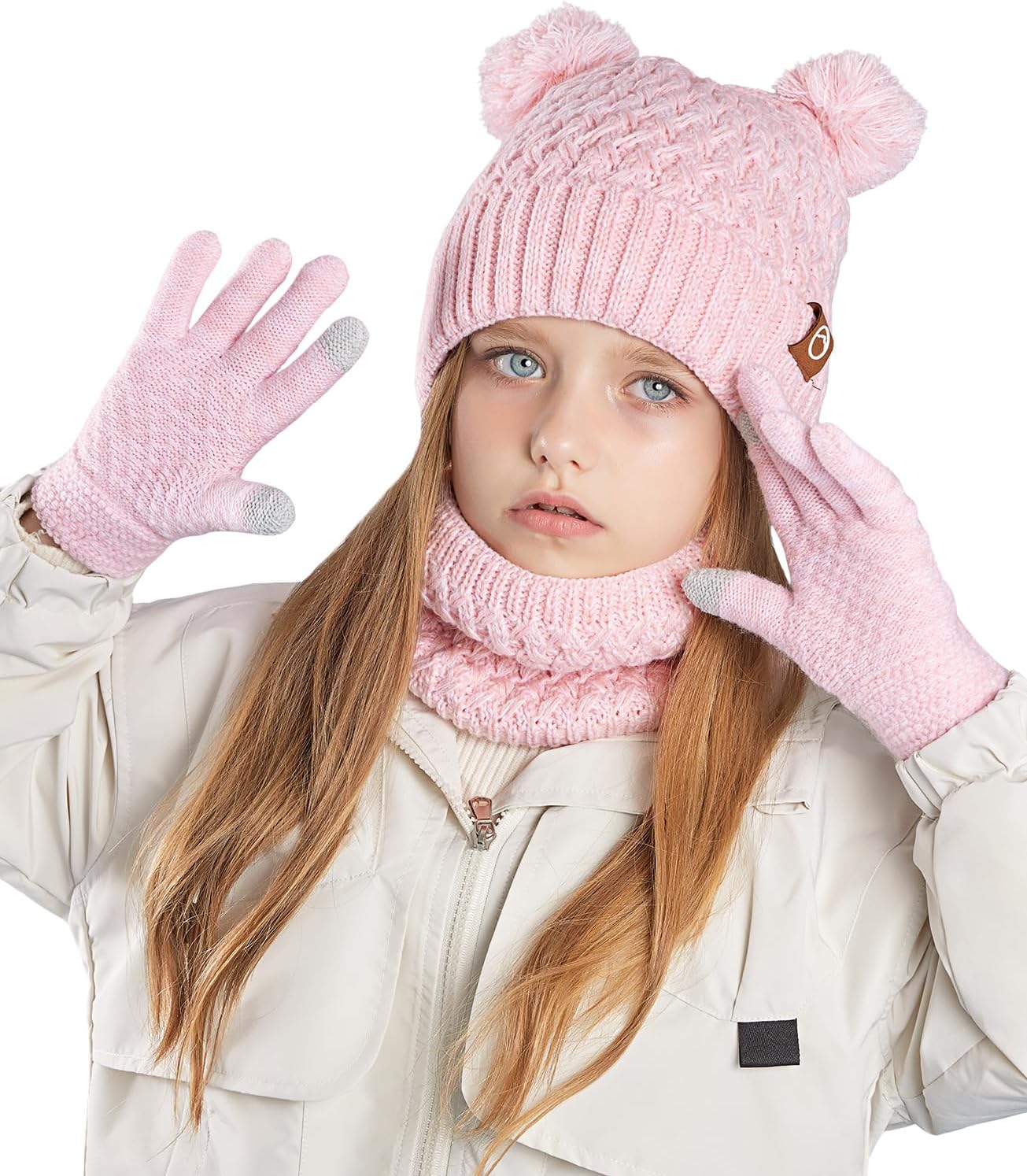 Happy Cherry Kids Winter Beanie Hat Scarf Gloves Set Girls Boys Mittens Knit Neck Warmer for Kids 4-10 Years