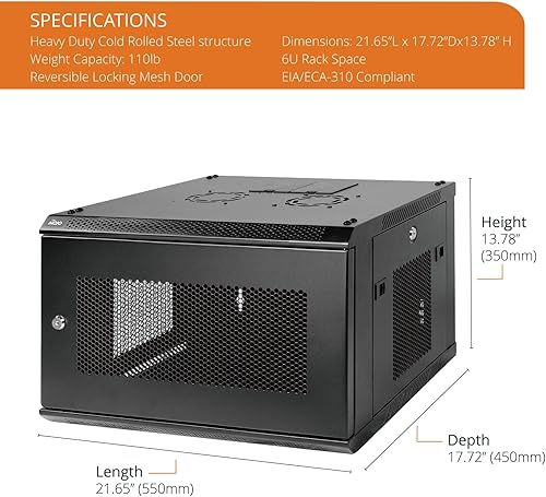Miniatura 2 de Tecmojo Gabinete de red de rack de montaje en pared 6U para equipos de TI de 19 pulgadas, con puerta de malla bloqueable y paneles laterales,