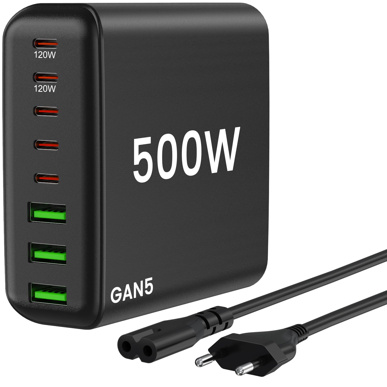 USB C Ladegerät Mehrfach: 500W 8-Port Schnellladegerät mit USB-C und USB-A, USB c Netzteil für iPhone/Pro/Max, MacBook, ipad
