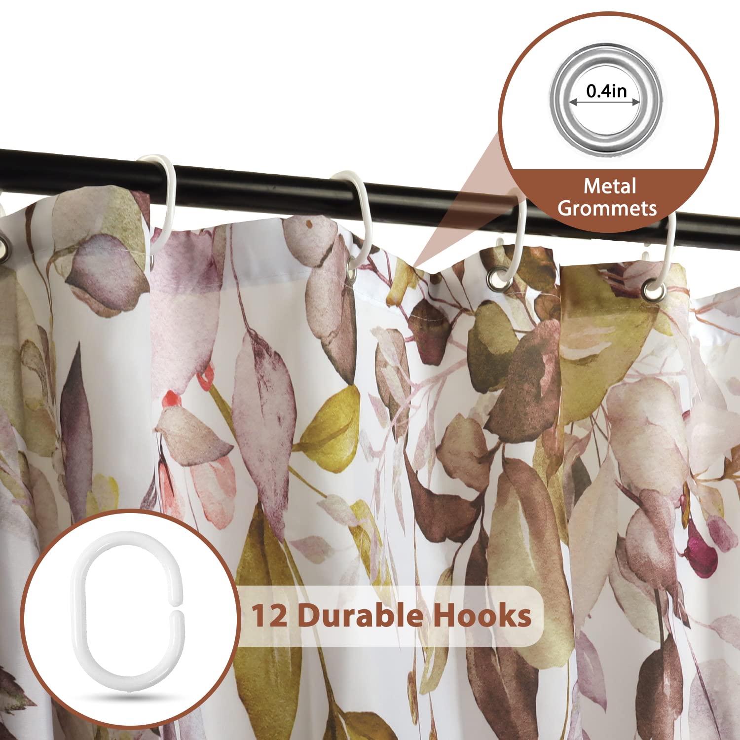 GiuMsi Boho Shower Curtain Set 72x72 - Abstract Brown Beige Arch Design, Polyester Fabric, 12 Hooks - View #5