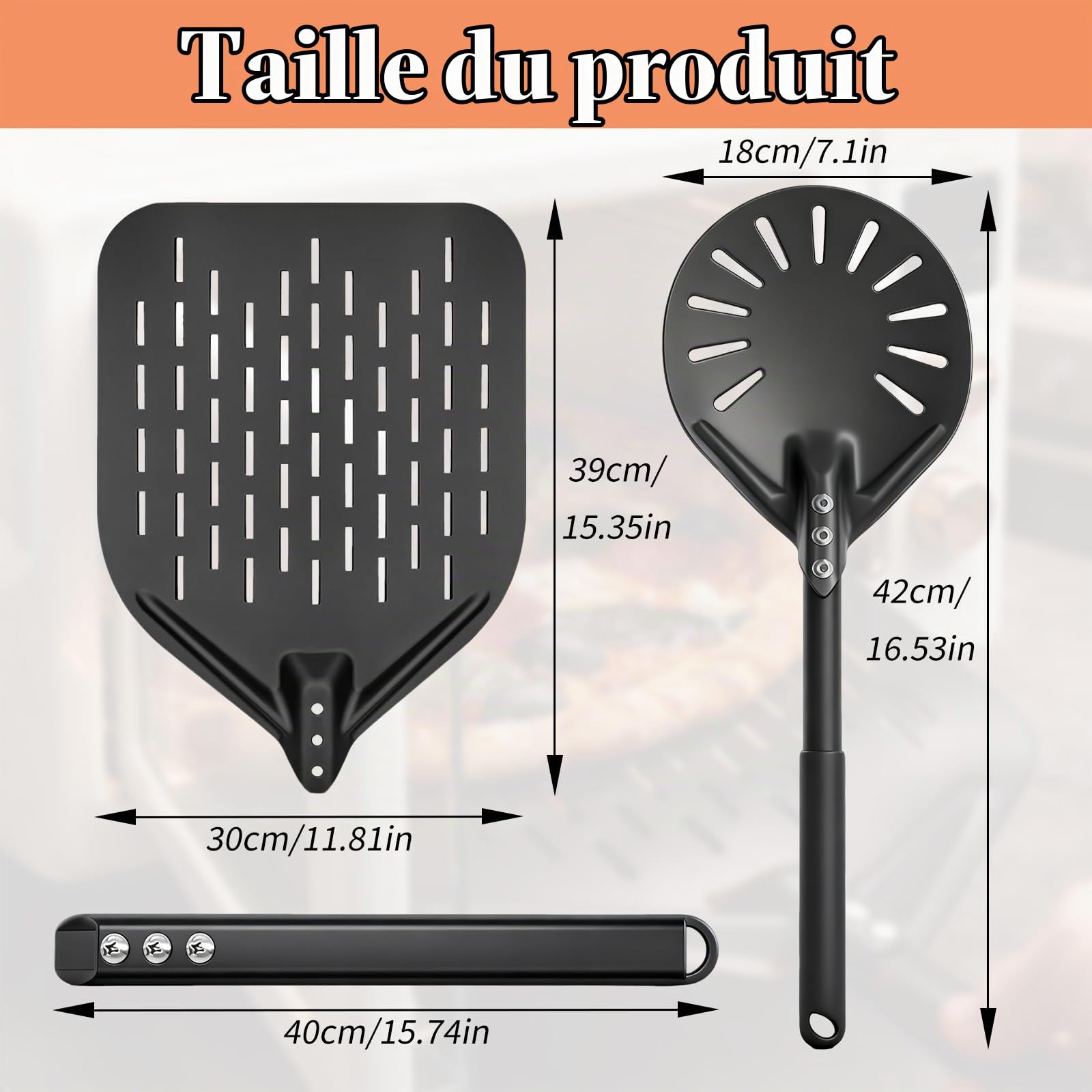 Lot de 2 pelles à pizza perforées en aluminium