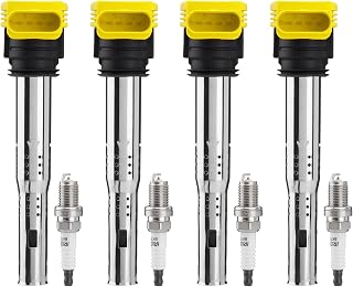 Ignition Coil Packs UF529 & Spark Plugs 4644, Compatible with 2006-2016 VW Volkswagen Jetta MK5 MK6 GTI Rabbit Golf Passat CC 2005-2016 Audi A4 TT A5 Q7 A6 A7, Set of 4