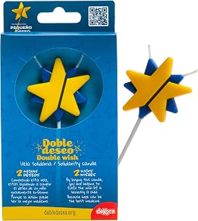 dekora - Vela Cumpleaños Solidaria | Vela Premium Estrella - Velas Doble mecha Fundación Doble Deseo