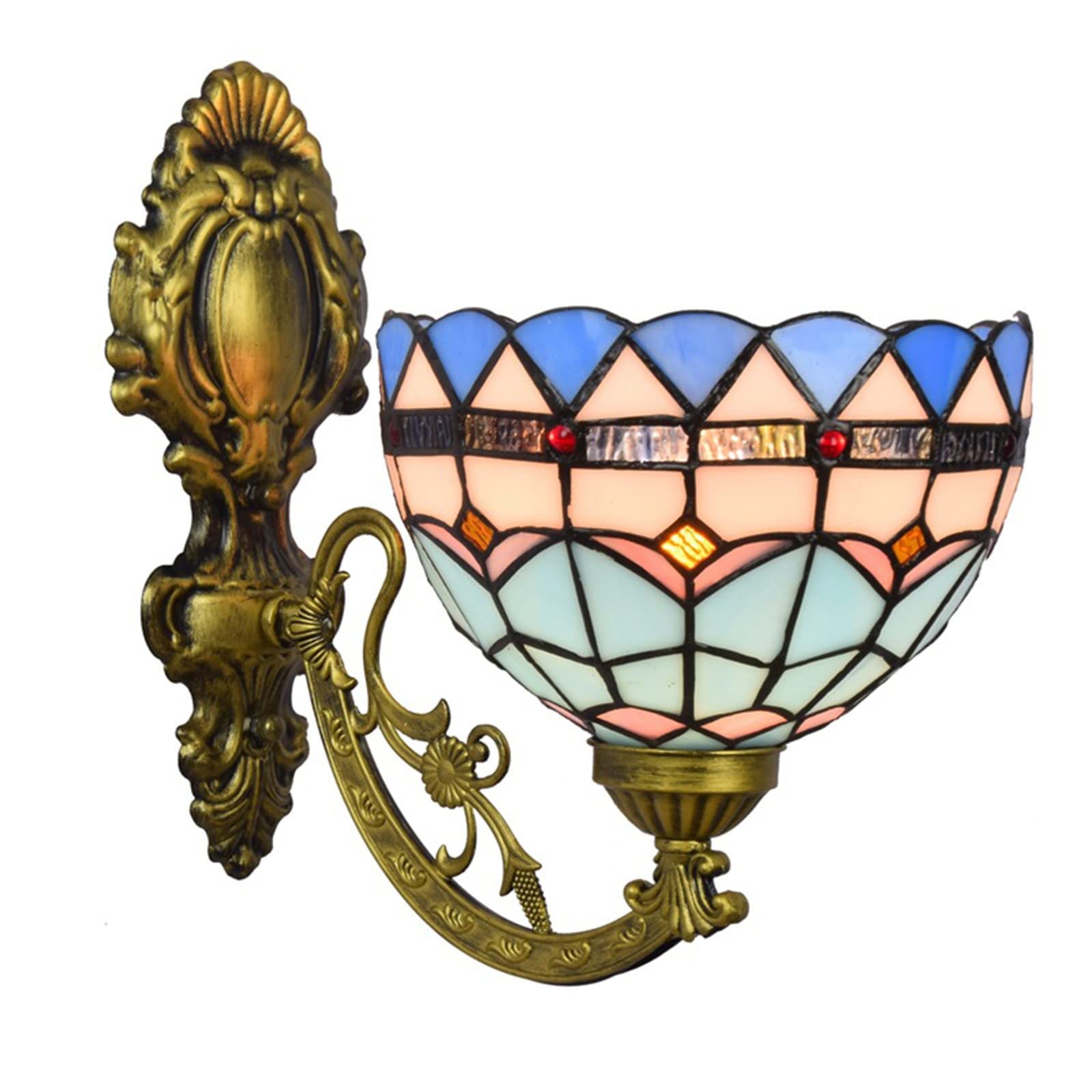 NHPJFDC Tiffany Wall Sconce Mediterranean Style Bedside Wall Mount Lamp 8 Inch Stained Glass Wall Light Fixtures For Bedroom Bedside Living Room Hallway