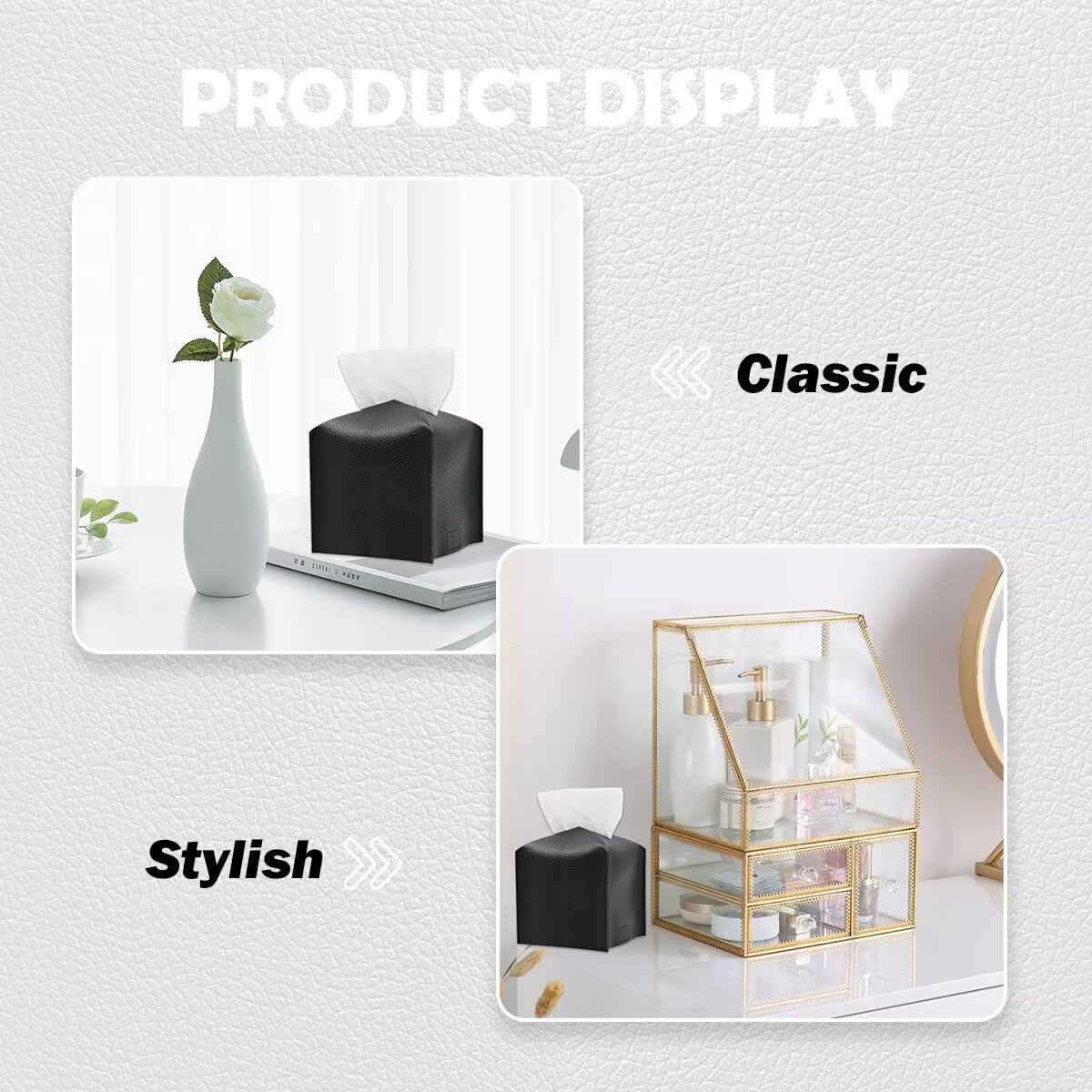 Housse Boîte à Mouchoirs En Cuir PU - Lot De 2 Beige 13x13x13cm