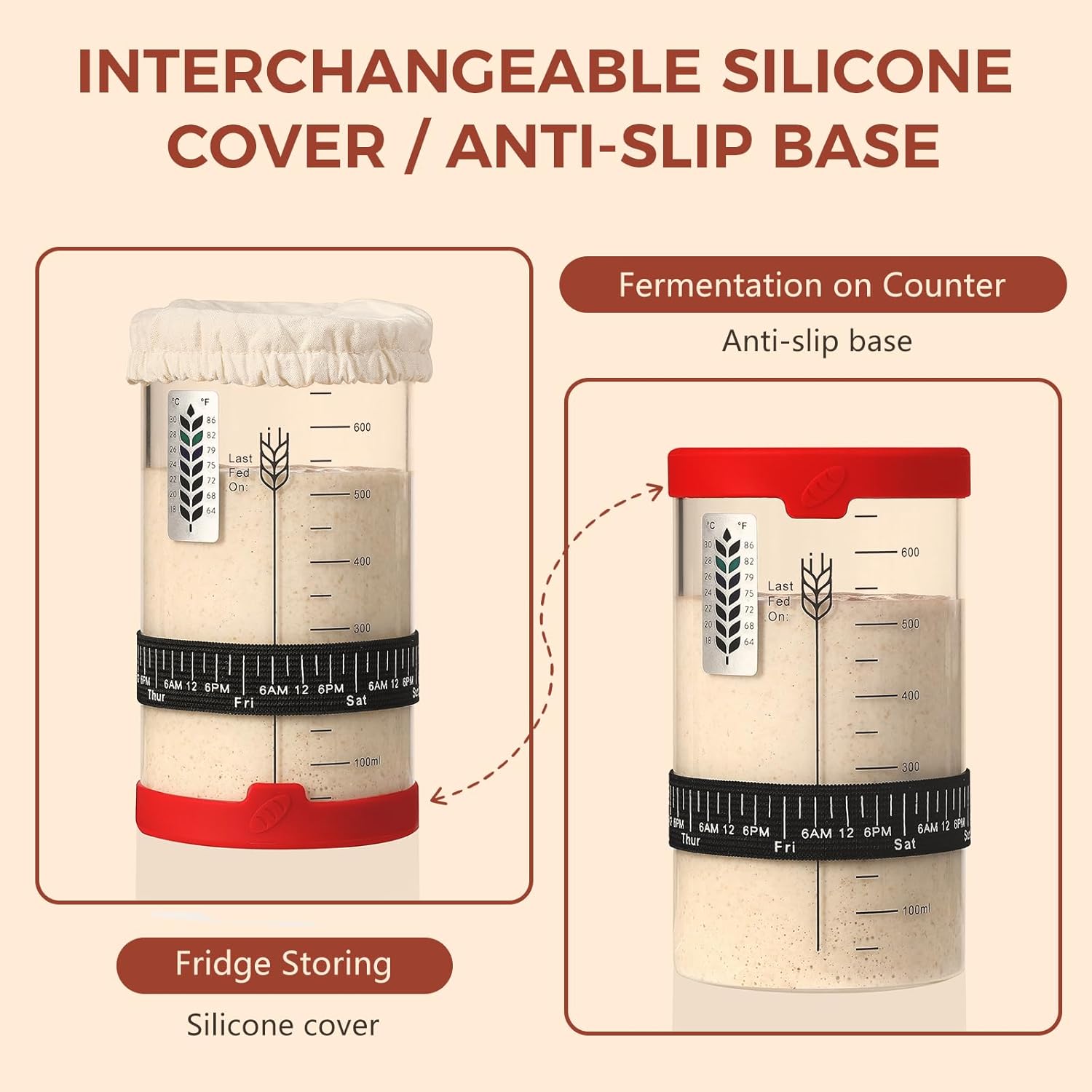 Sourdough Starter Jar, 24 OZ Wide Mouth Sour Dough Starter Jars Glass, Sourdough Starter Kit, Sourdough Bread Baking Supplies for Beginners and Pro, 1 Pack - Image 5