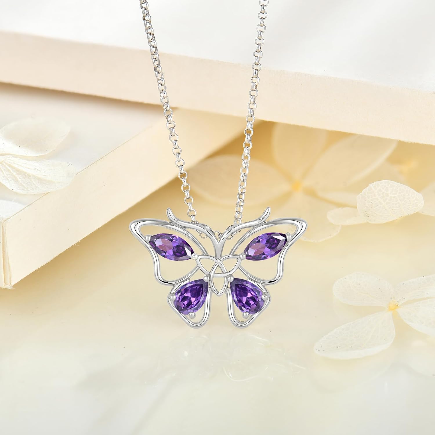 JO WISDOM Butterfly Necklaces for Women 925 Sterling Silver Celtic Knot 5A Cubic Zirconia Birthstone Pendant Jewelry Anniversary Birthday Christmas Gifts for her
