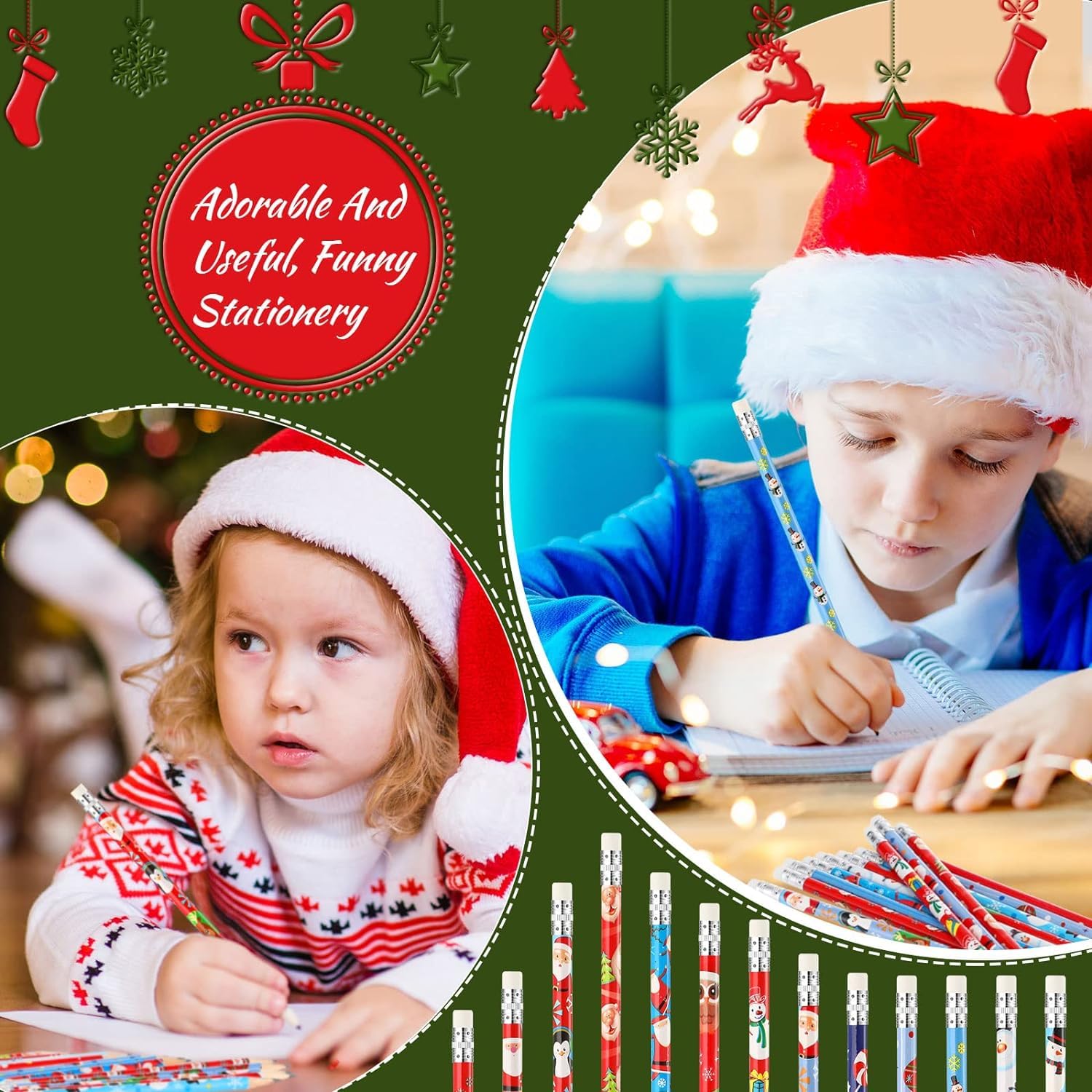 36 Matite Natalizie Con Gomma - 12 Modelli A Tema (Babbo Natale, Pupazzo Di Neve) - Ideali Per Bomboniere E Calze Della Befana