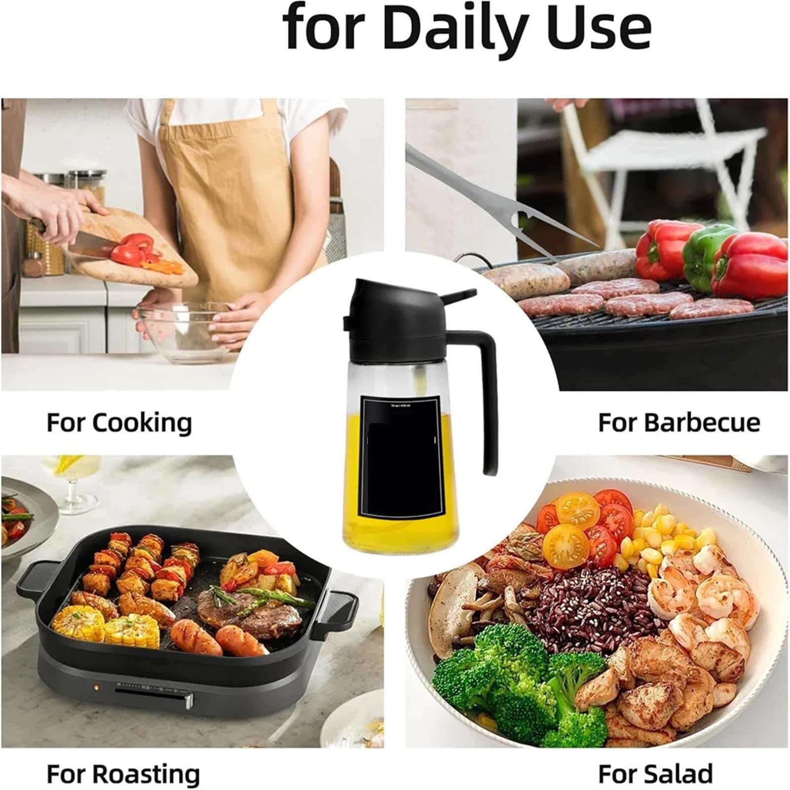 Distributeur d'huile, Pulvérisateur D'huile Pour, Bouteille Distributrice 2 En 1 Pour, Verre De 16oz/470ml, Monsieur Qualité Alimentaire pour friteuse à air, salade(2pcs White)