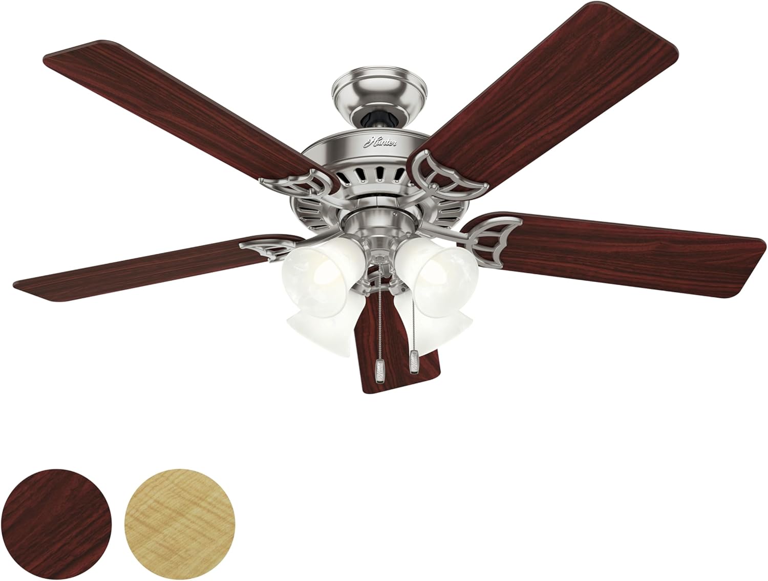 Hunter Fan 52 inch Brushed Nickel Finish Ceiling Fan with Swirled Marble Glass Light Kit (Renewed)