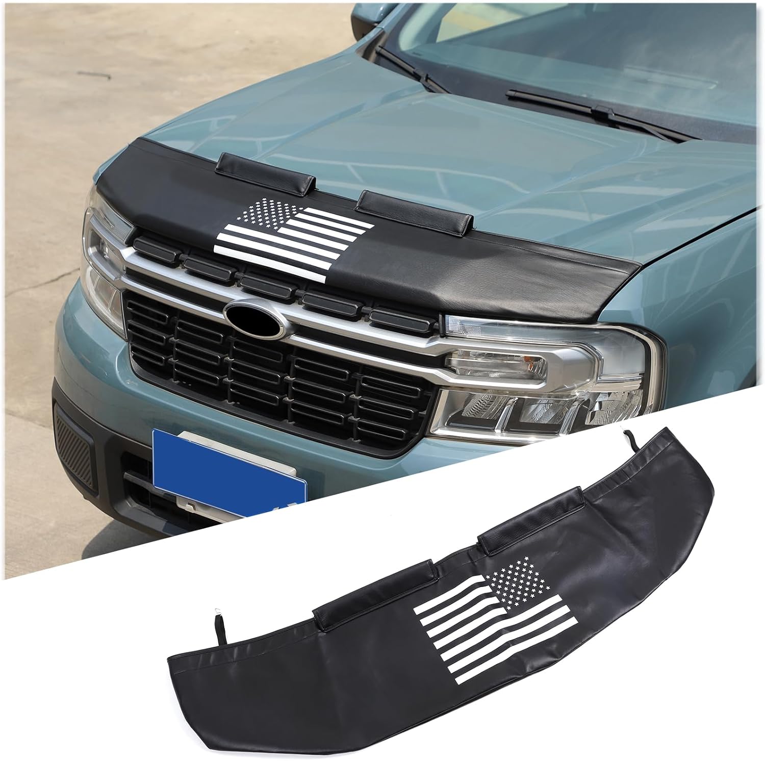 Daeiclru Hood Protector Bra Compatible with Ford Maverick 2022 2023 2024 2025, Leather Car Front Hood Cover, Bonnet Bra Car Exterior Accessories (Black)