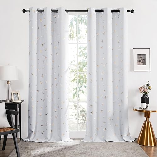 Miniatura 2 de Deconovo - Cortinas blackout con patrón de constelación, estampado metálico, ojales y bloqueo de luz para ventana de sala, 2 paneles