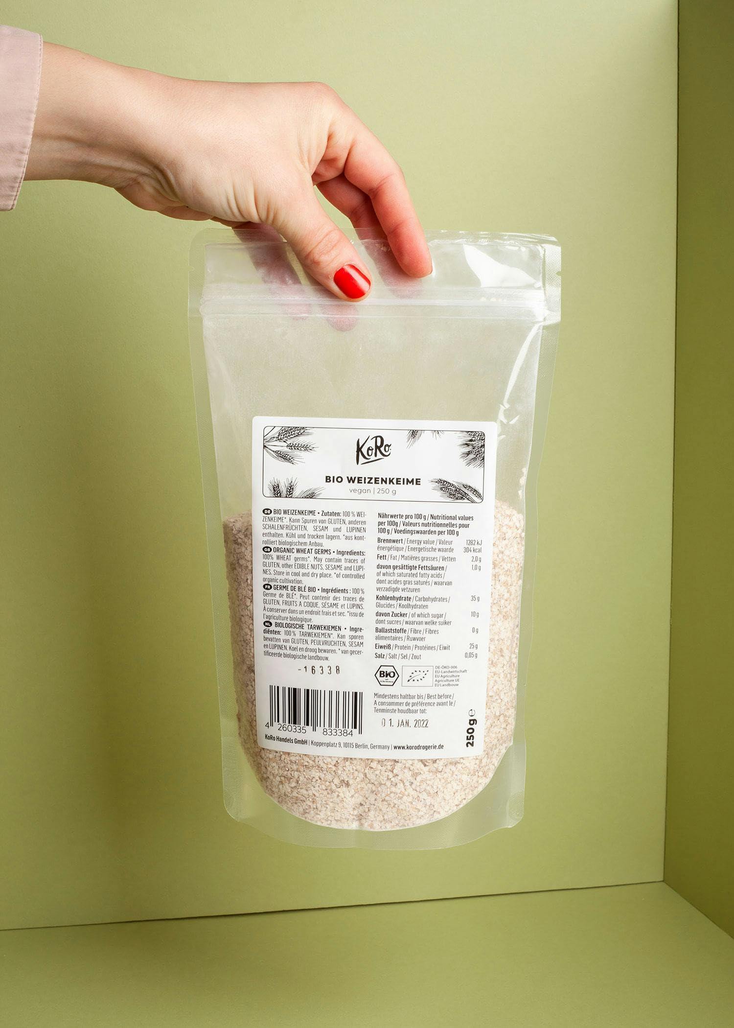 KoRo - Germes de blé bio 6 x 250 g - Source de protéines végétales - Faible teneur en matières grasses - Qualité biologique