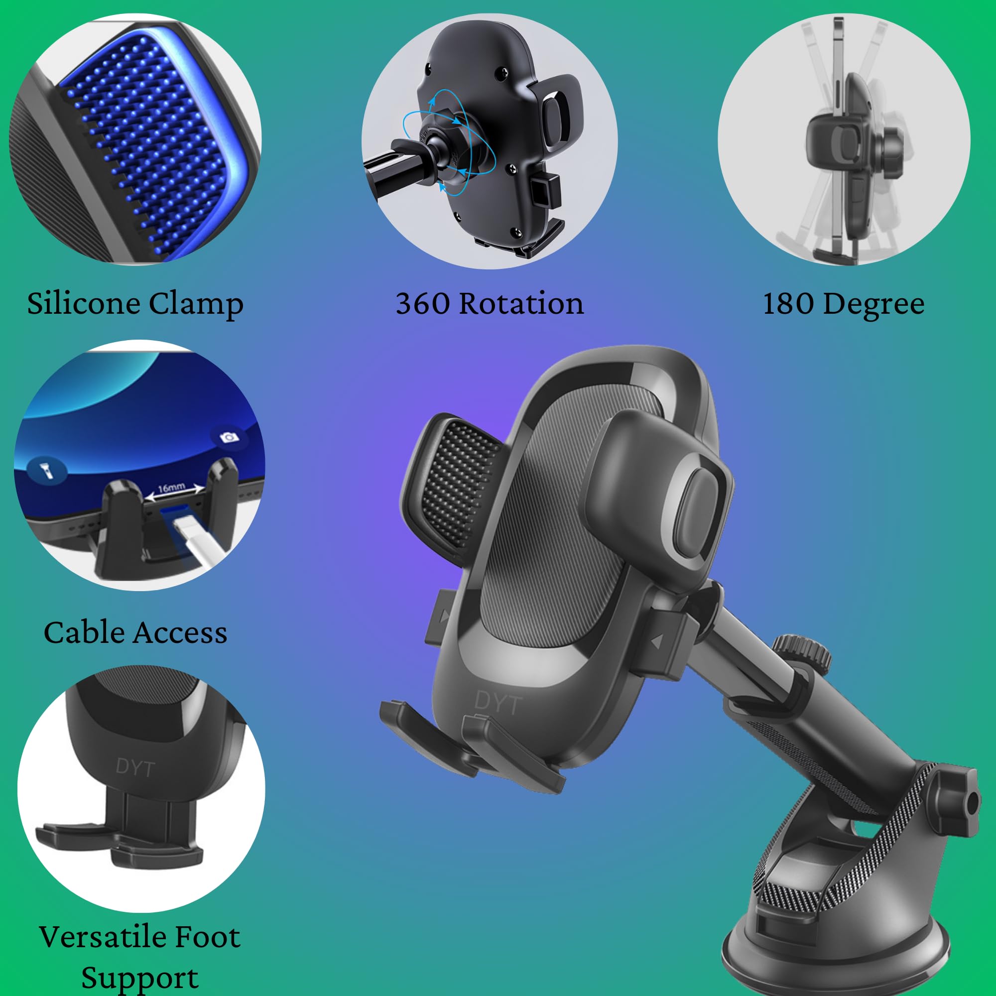 DYT Soporte para teléfono de coche [apto para carreteras con baches] Soporte de teléfono para salpicadero de coche, rejilla de ventilación 3 en 1, soporte manos libres para iPhone 15, 14, 13 Pro Max