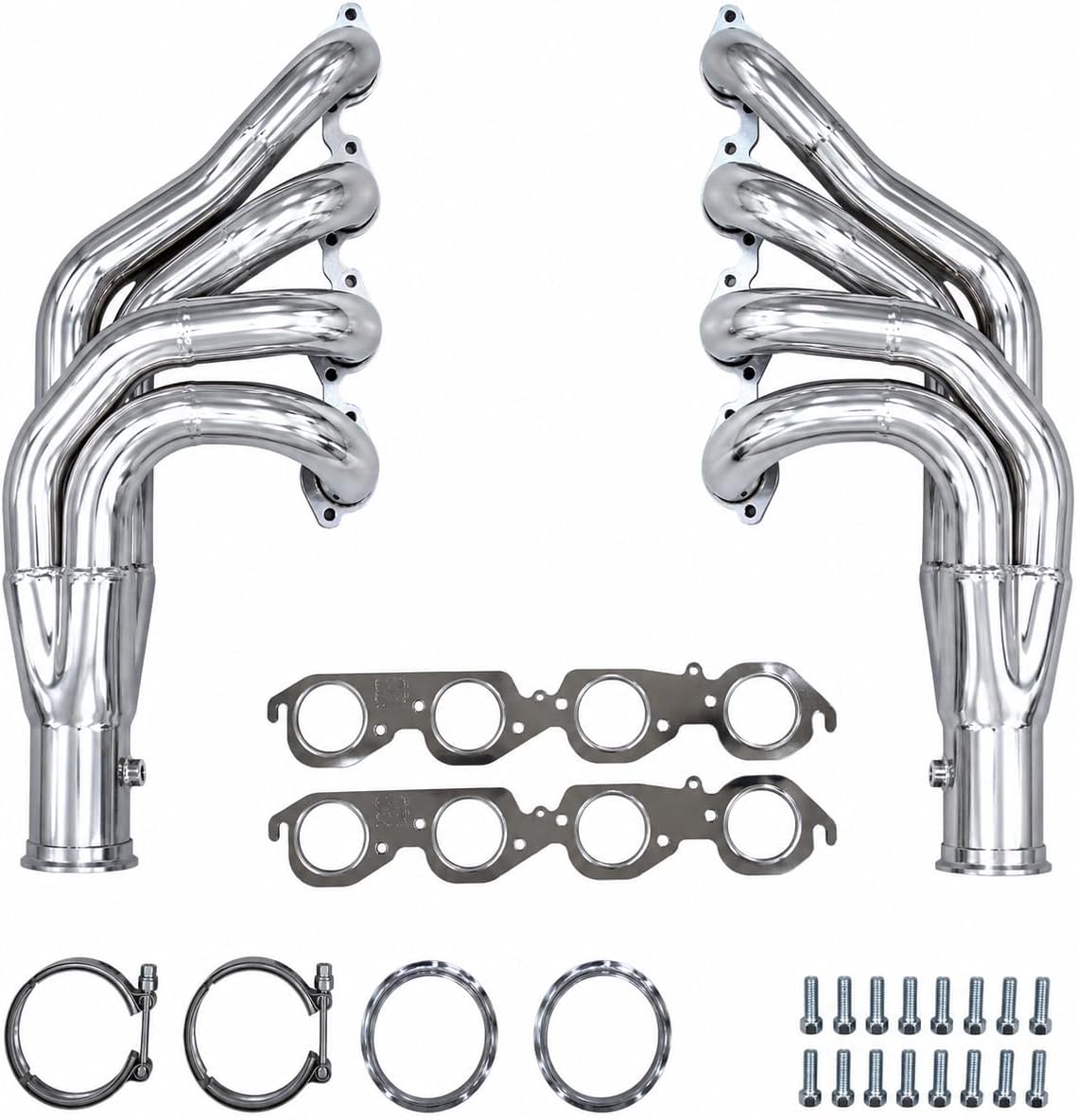 Ceramic Coated BBC Front Facing Turbo Headers 2.25 Inch Primary 3.5 Inch V Band Collector Forward Facing Up And Forward Design For Big Block Chevy 396 402 427 454 496 502 572 Twin Turbo Header Kit