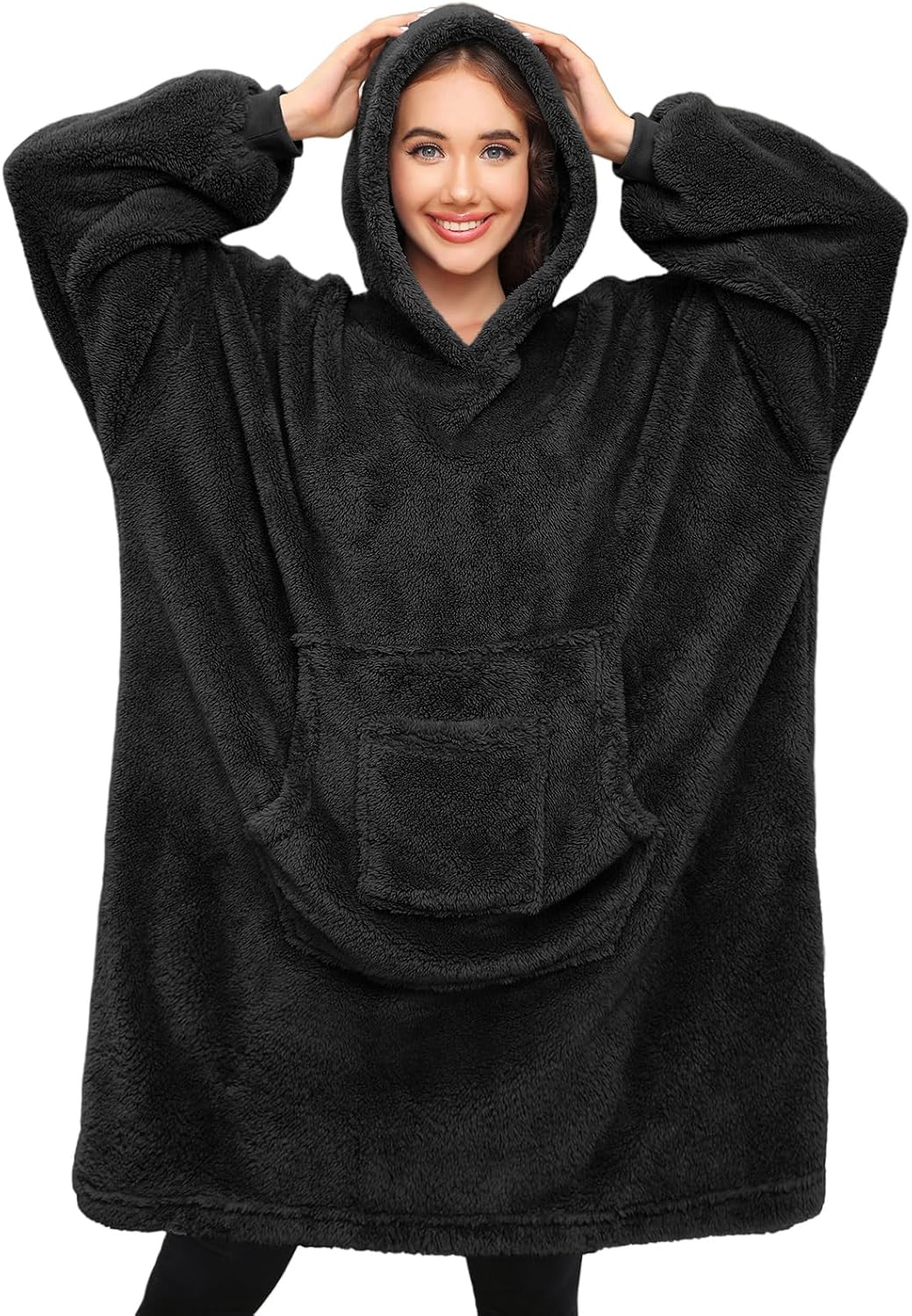 Tuopuda Women's Hooded Sweatshirt with Warm Fleece Blanket Winter Sweater Dress, Long Sleeve Bathrobe with Pocket, Christmas Gift