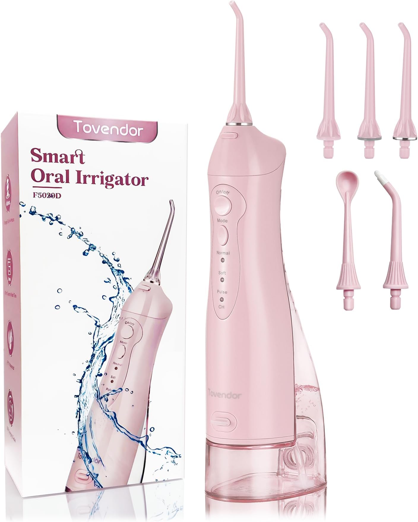 TOVENDOR Electric Water Dental Flosser Teeth Pick, Cordless Flossers Oral Irrigator IPX7 Waterproof 300ML Rechargeable Travel Water Teeth Cleaner with 5 Tips for Home Braces Care Gums Deep Cleaning