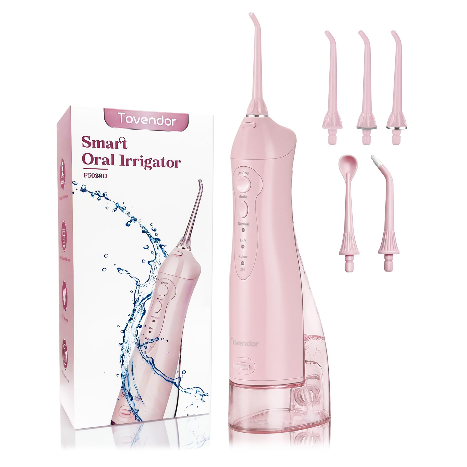 TOVENDOR Electric Water Dental Flosser Teeth Pick, Cordless Flossers Oral Irrigator IPX7 Waterproof 300ML Rechargeable Travel Water Teeth Cleaner with 5 Tips for Home Braces Care Gums Deep Cleaning