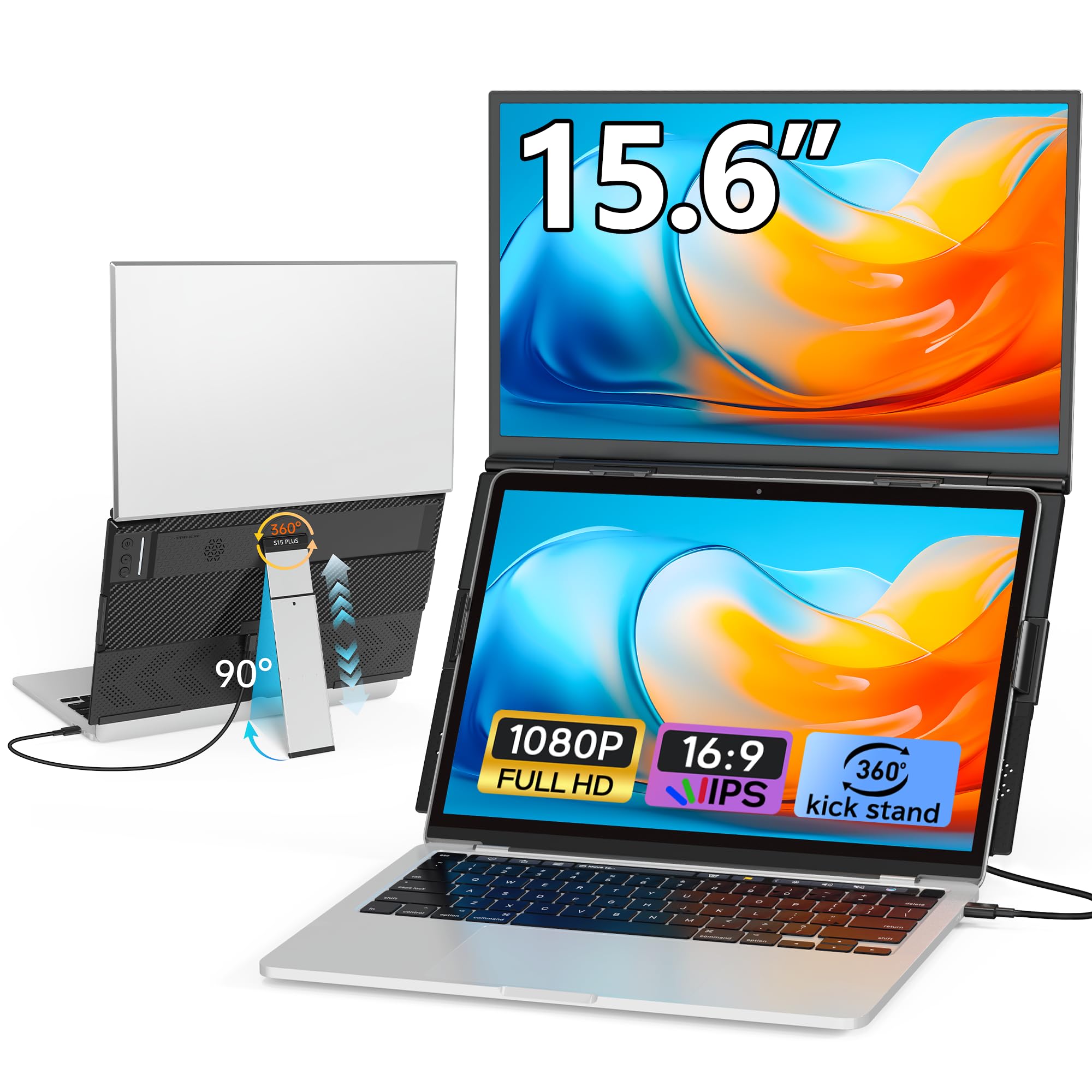 モバイルモニター 15.6インチ FHD 1080P IPSパネル ノートパソコン用 外付けモニター 拡張ディスプレイ